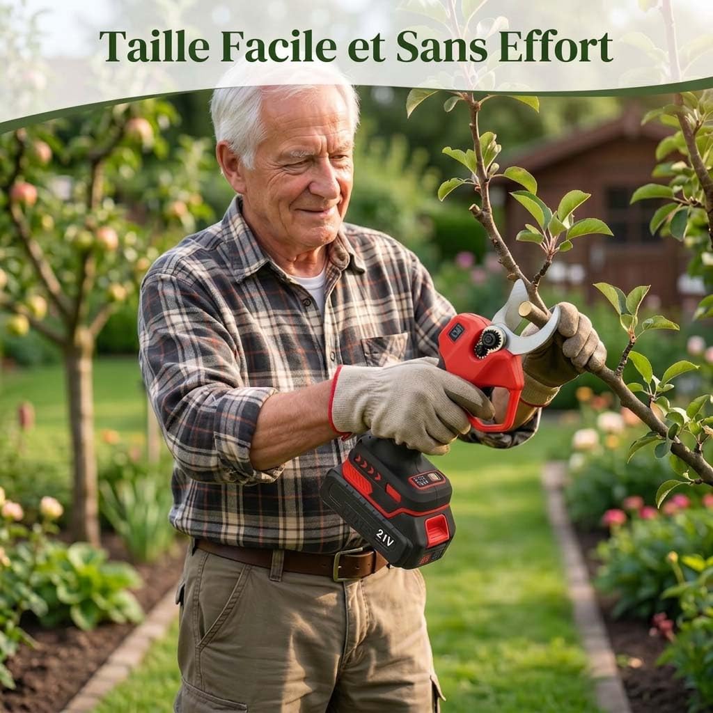Sécateur Électrique, Sécateur Sans Fil avec 2 Batteries 2,0 Ah, Diamètre de Coupe 32 mm, Moteur Sans Balais, Écran LED avec Compteur de Coupes, pour Arbres Fruitiers, Vignes et Rosiers