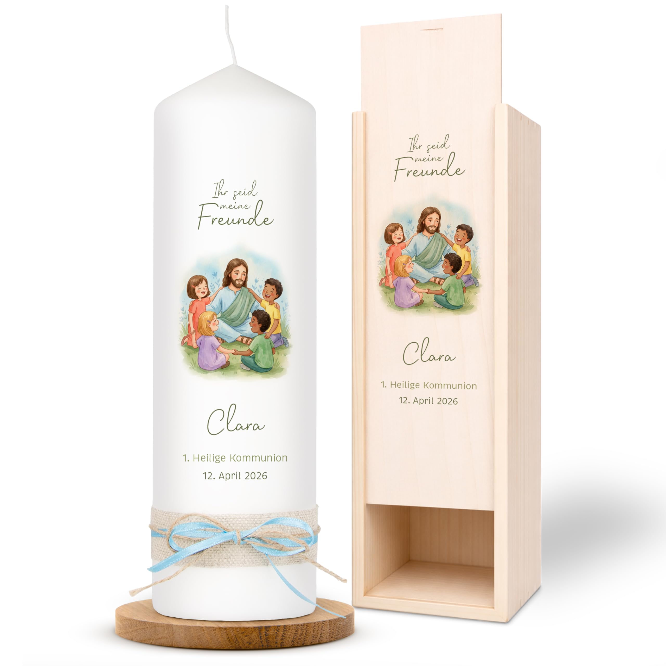 AMARI ® Kommunionkerze personalisiert "Jesus" H:25cm/⌀:8cm - Personalisierte Kommunionkerze für Jungen & Mädchen – Kerze zur Kommunion selbst gestalten