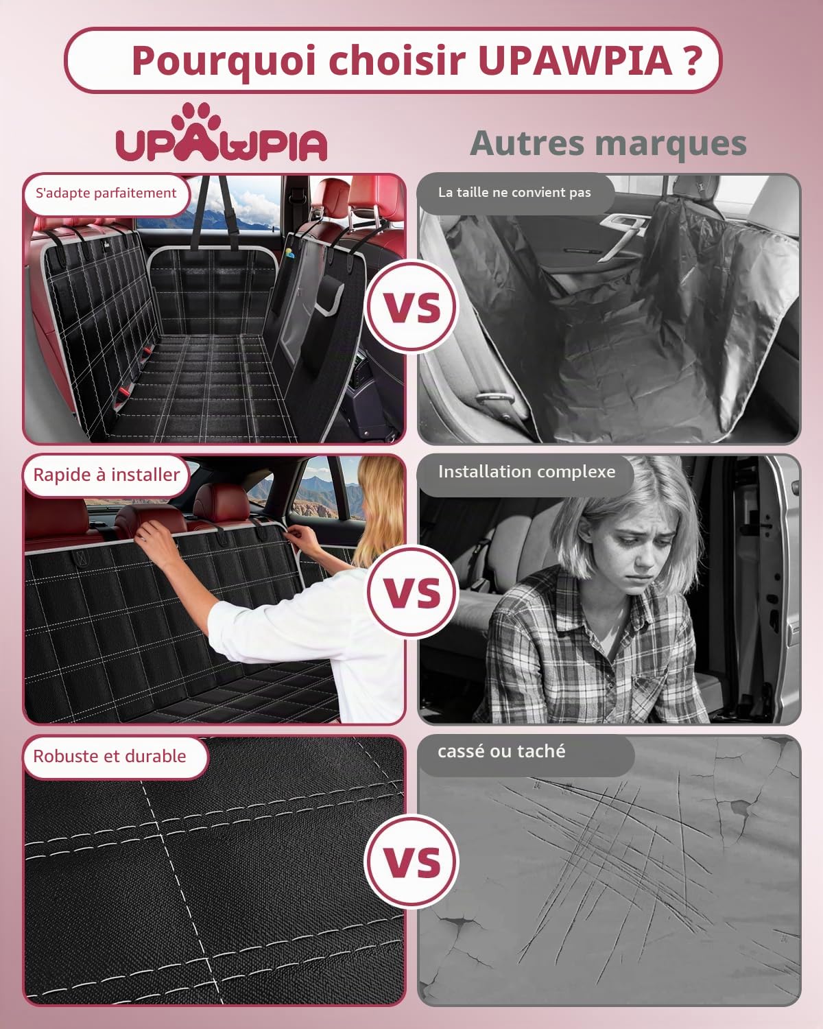 Protection Voiture Chien Siege Arriere Imperméable Antidérapante Housse Voiture Chien avec Fenêtre en Filet Protege Siege Voiture Chien, Convient à la Plupart des Voitures SUV et Camions