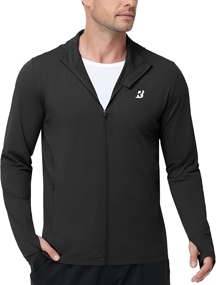 Roadbox Men's UPF 50+ Hoodie Jacket, Full Zip Hooded Hiking Fishing Shirts