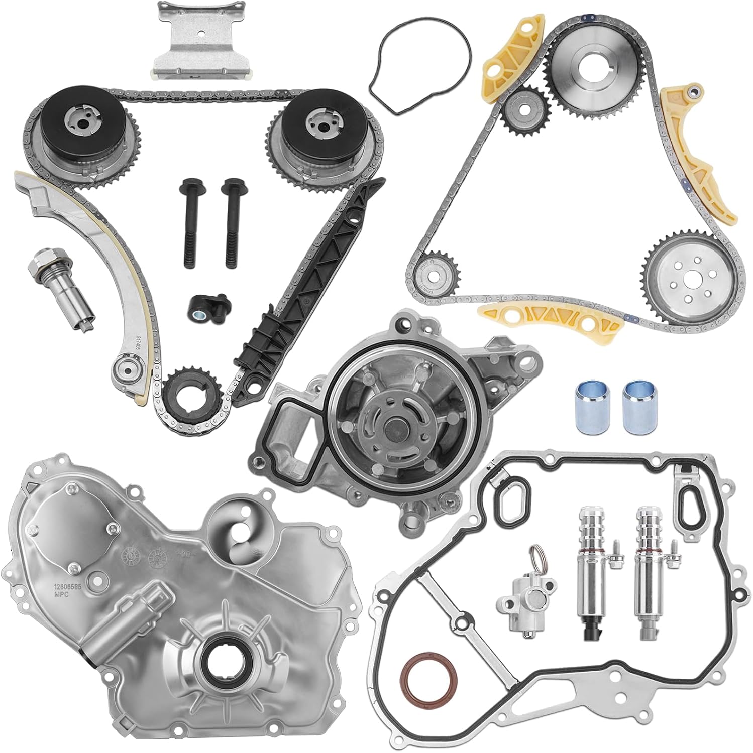 Timing Chain Kit w/Water Oil Pump VVT Compatible with Chevrolet Equinox 11-17 Malibu 14, Buick Regal LaCrosse Verano 12-17, GMC Terrain 11-17, Pontiac G5 L4 2.2L 2.4L Replace# 12621505 9-4201S