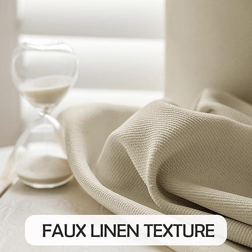 Miniatura 6 de Cortinas de lino 100% opacas de 84 pulgadas de largo, 2 paneles para dormitorio, sala de estar, lino beige, texturizado, para oscurecer la