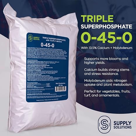Supply Solutions | 0-45-0 Triple Superphosphate with 13.5% Calcium | High Phosphorus Bloom Booster Fertilizer for Indoor Plants, Flowers, Orchids, Citrus, Lawns, Vegetables & Fruit Trees (40 Pounds)