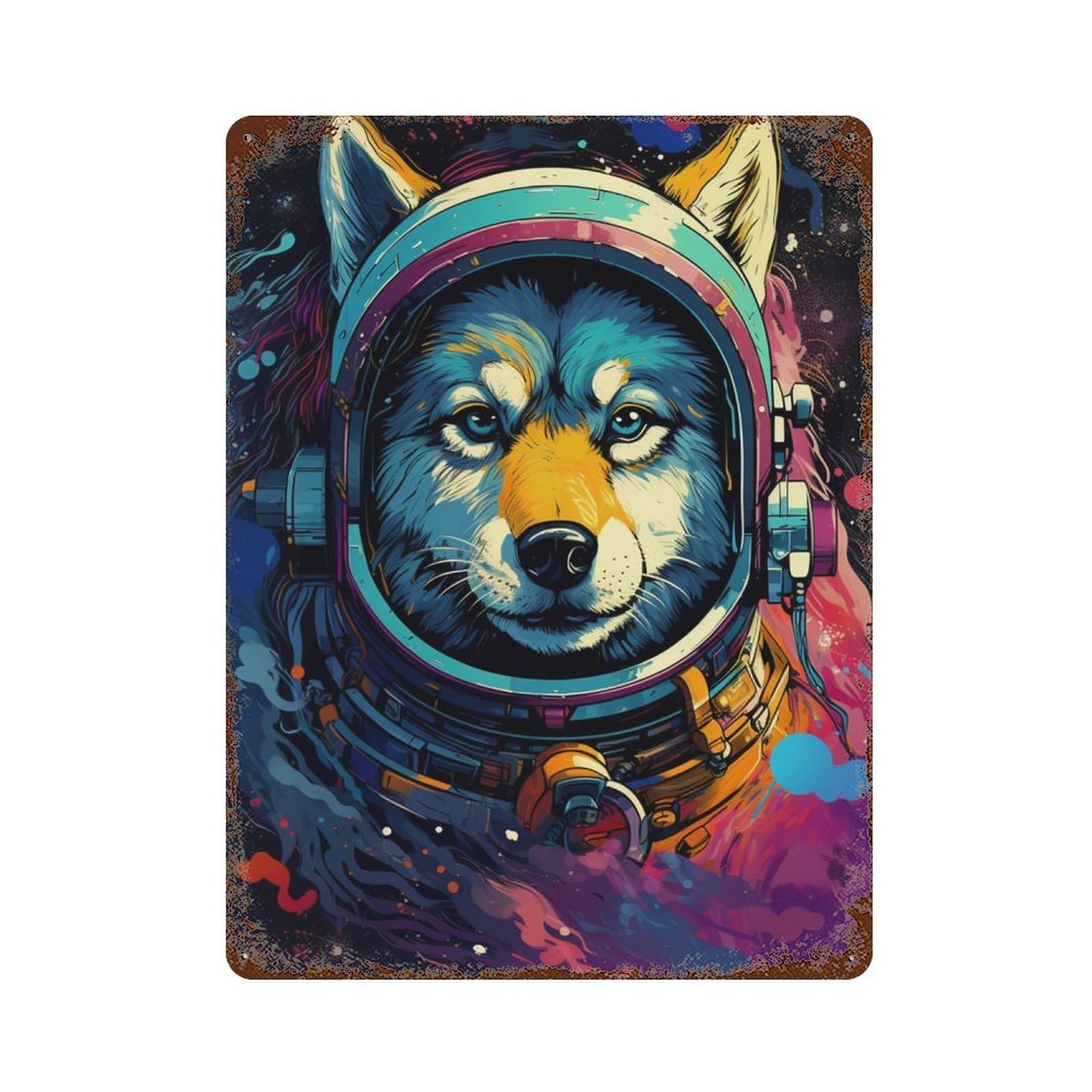 Space Wolf Adventure Decorative Tin Sign 15.7"x11.8", Retro Wall Decor for Garage, Pub Or Kitchen
