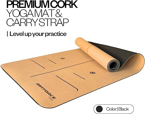 Miniatura 2 de Esterilla de yoga de corcho de alta calidad, amortiguación perfecta de 0.236 pulgadas, antideslizante, resistente al sudor, ecológica, con líneas de