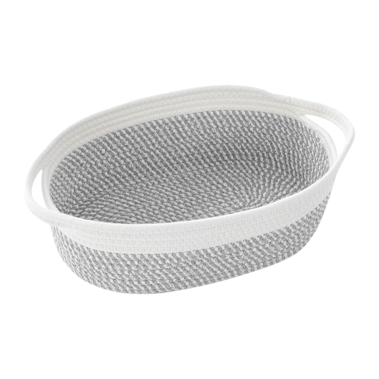 Panier tressé en corde de coton blanc avec poignées pour rangement