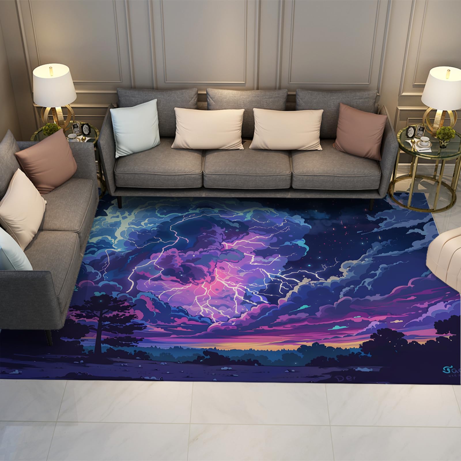 Tapis de nuages de dessin animé tapis de sol lavable ciel bleu salon chambre
