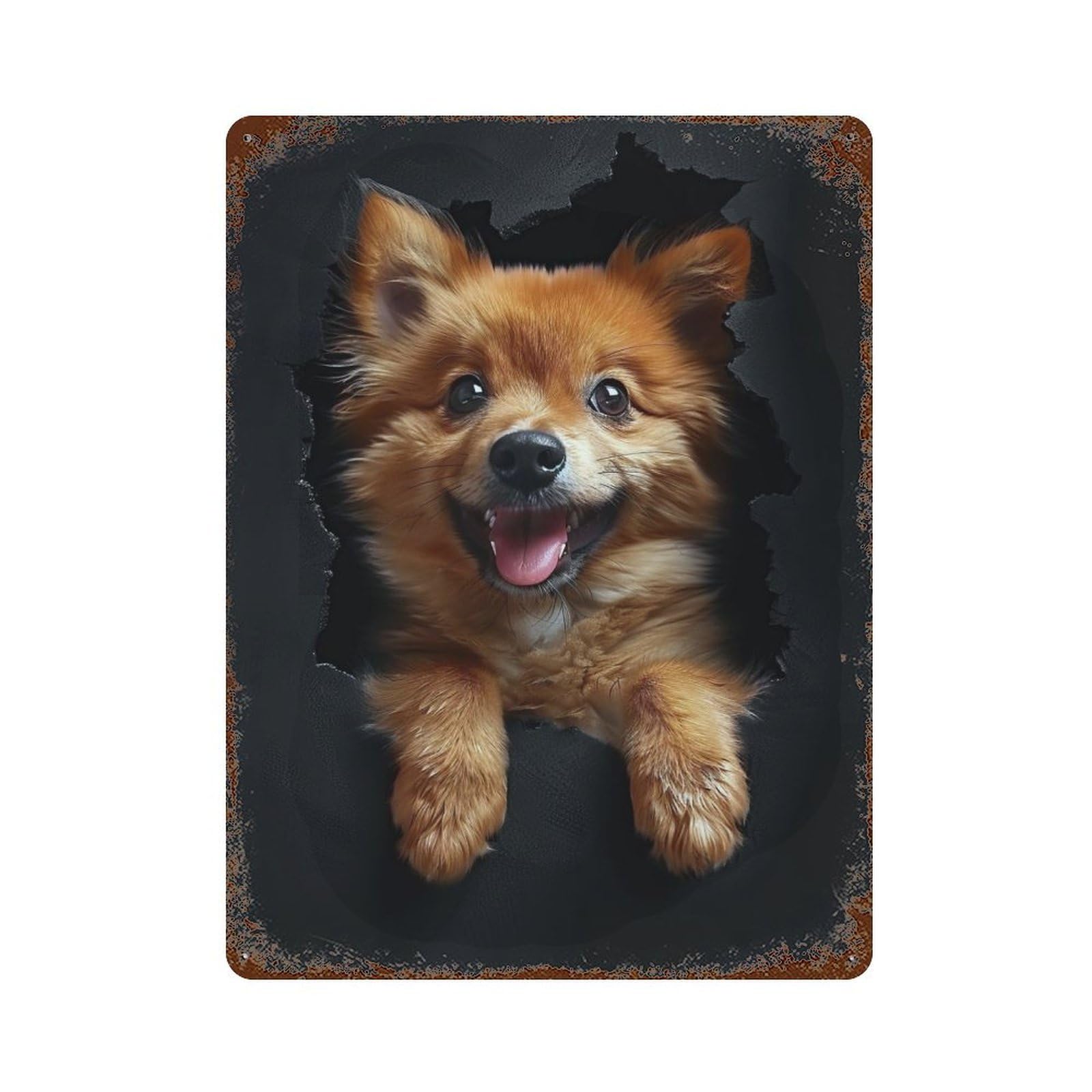 Finnish Spitz Vintage Wall Sign 15.7"x11.8", Rust Effect Metal Decor for Living Room, Hallway And Home Decor