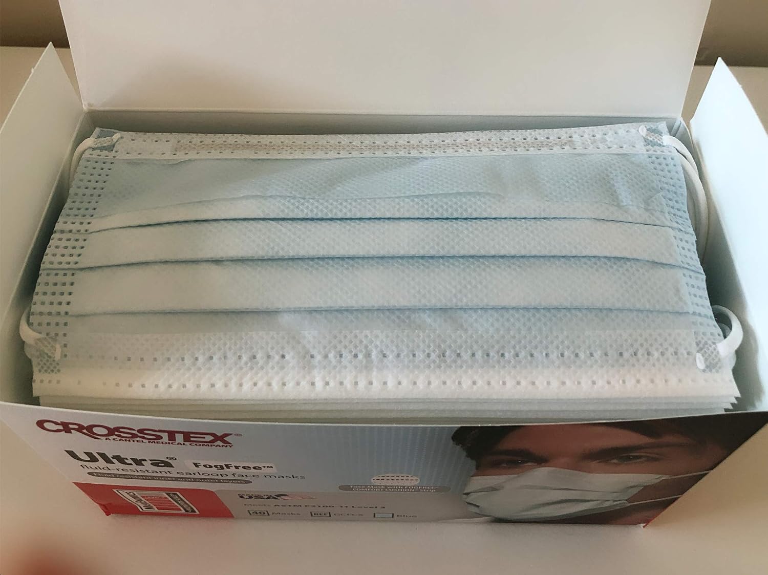 Crosstex CR-GCFCX Ultra Fogfree Earloop Mask Blue (Pack of 40)