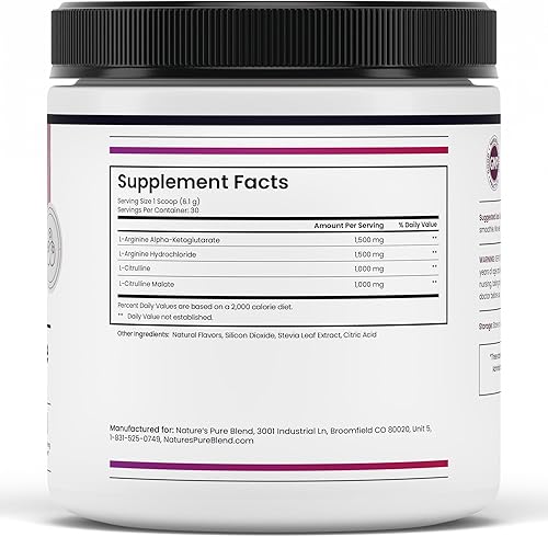 Miniatura 8 de Nature's Pure Blend Suplementos de óxido nítrico líquido para hombres – L-Arginina en polvo – refuerzo de óxido nítrico y suplemento de circulación