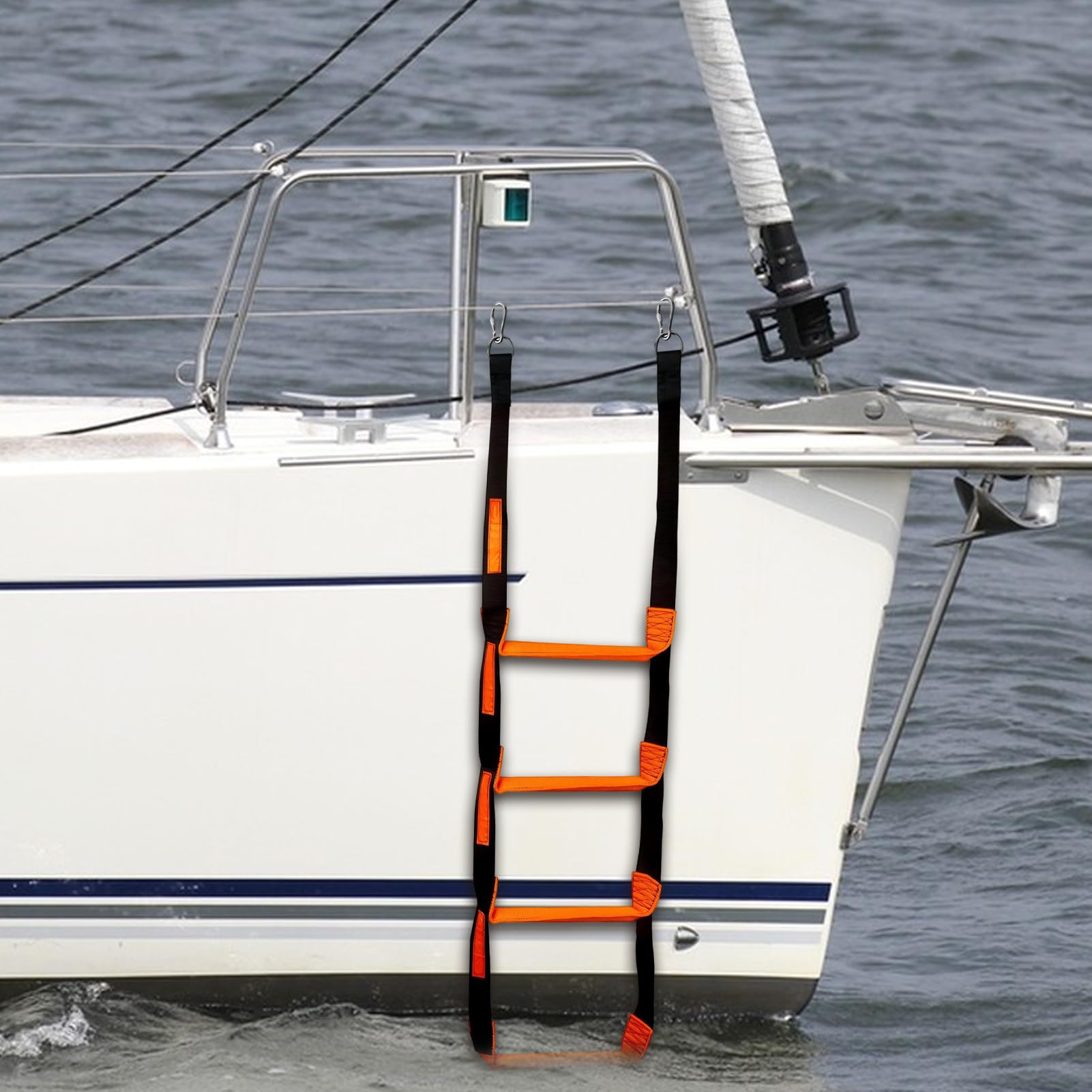 Scala di corda – Scala a 4 gradini per corde marine, 272,2 kg, pieghevole, a 4 gradini, per pesca, barca, scaletta per viaggi, attività all'aperto, yacht, attività acquatiche, kayak, canoa, gite in