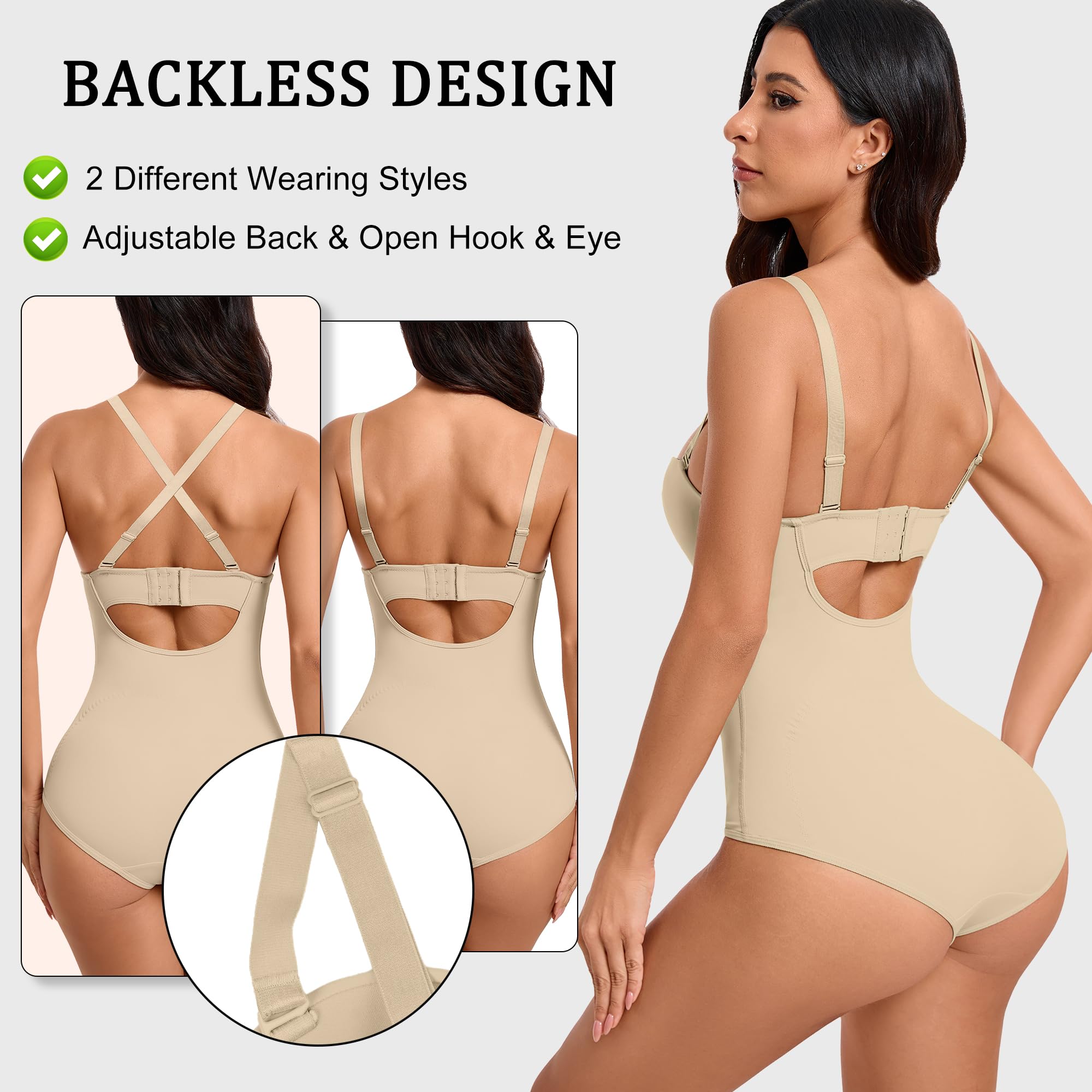 Body sans bretelles avec soutien-gorge intégré - Contrôle du ventre - Body Shaper complet : bretelles amovibles sculptant le dos bas - Forme de compression