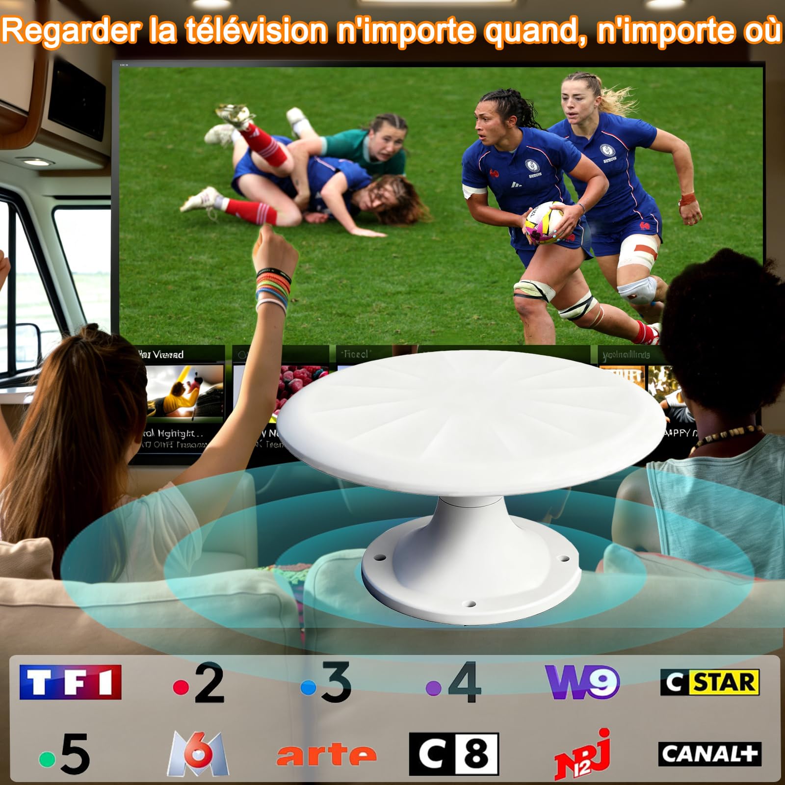 Antenne TV Exterieure Puissante, Antennes TNT Exterieur Puissante | Réception Omnidirectionnelle 720° Antenne TV Exterieur, pour Camping Car, Caravane, Fourgon, Van, Camion, Bateau, 35FT Câble