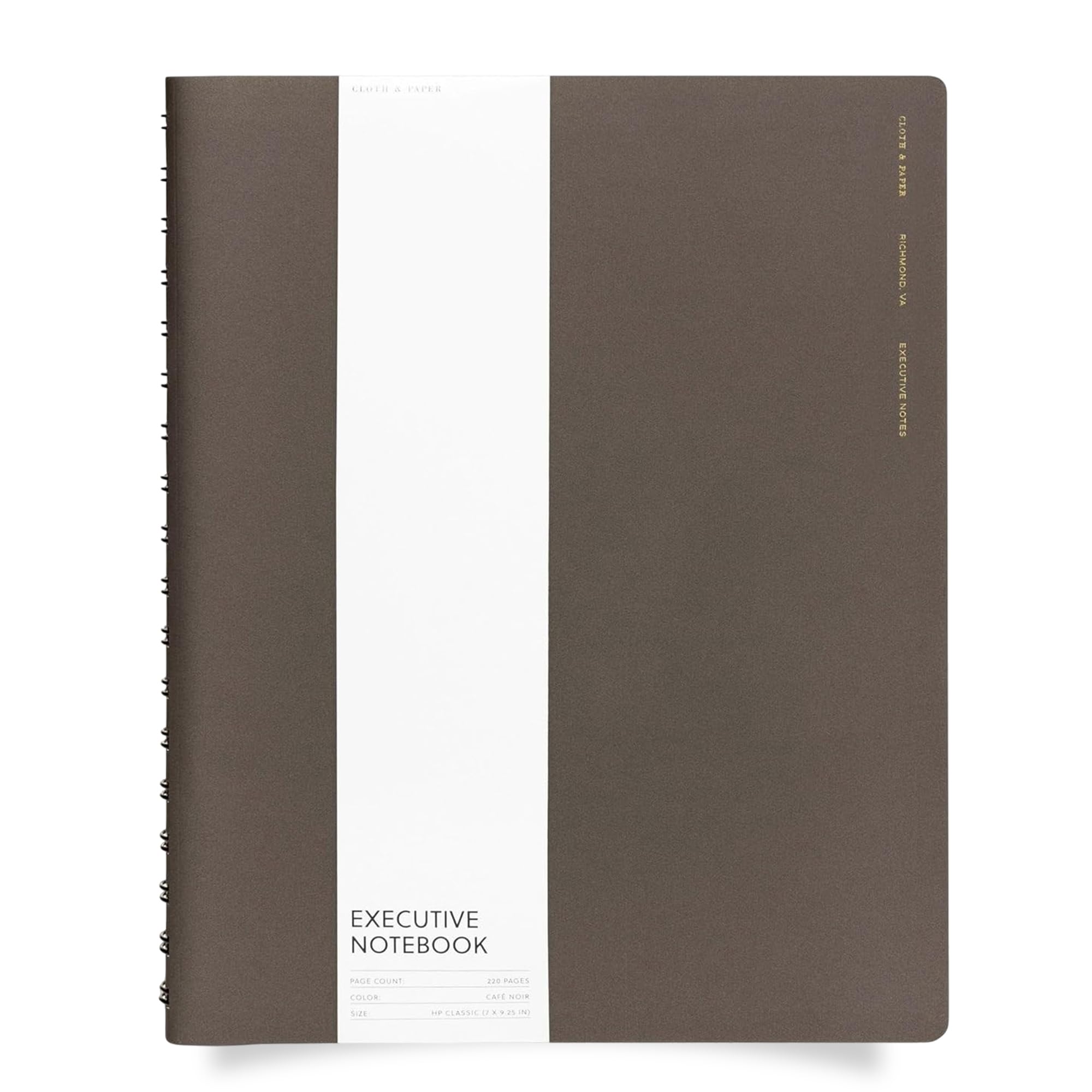 Cloth & Paper España Spiral Notebook HP Classic – Executive Note (Café Noir) | 7″ × 9.25″ | 110 Sheets / 220 Pages | Professional Spiral Executive Notebook, Business Note Journal