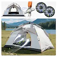 Instant Pop Up Tent for Camping - 2-3 Person Waterproof Tent with Air Circulation Fan, UPF 50+ Sun Protection, 60-Second Setup for Family and Backpacking