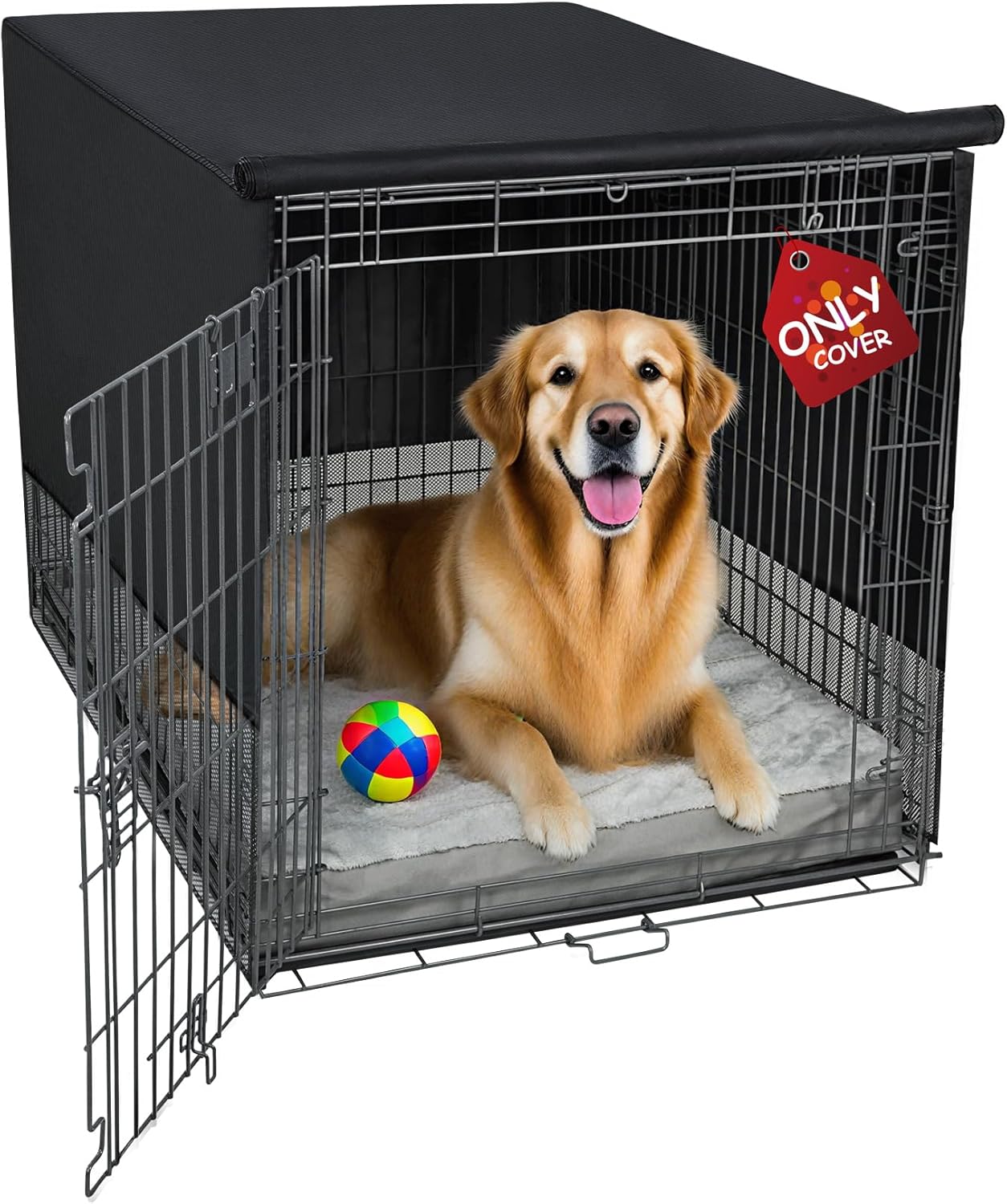 ExploreLand Breathable Dog Crate Cover 42 Inch - 4-Side Mesh Ventilation, Universal Fit for 1/2/3 Door Wire Crates, Anxiety-Reducing Den (Black)