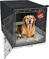 ExploreLand Breathable Dog Crate Cover 42 Inch - 4-Side Mesh Ventilation, Universal Fit for 1/2/3 Door Wire Crates, Anxiety-Reducing Den (Black)