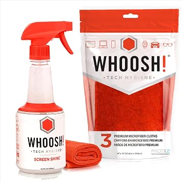 WHOOSH! Screen Cleaner Spray & Microfiber Cloths Bundle | 16.9 fl oz + 3 Microfiber Cloths 14x14