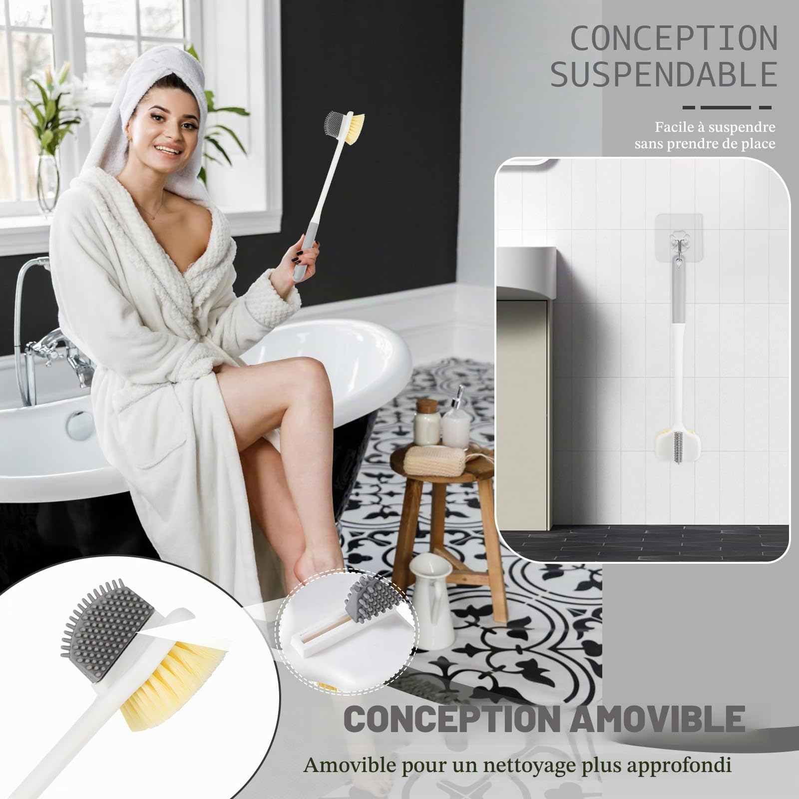 Brosse Pieds Douche, Brosse de Douche pour Pied, Brosse à Pieds pour la Douche, Brosse de Lavage des Pieds avec Manche