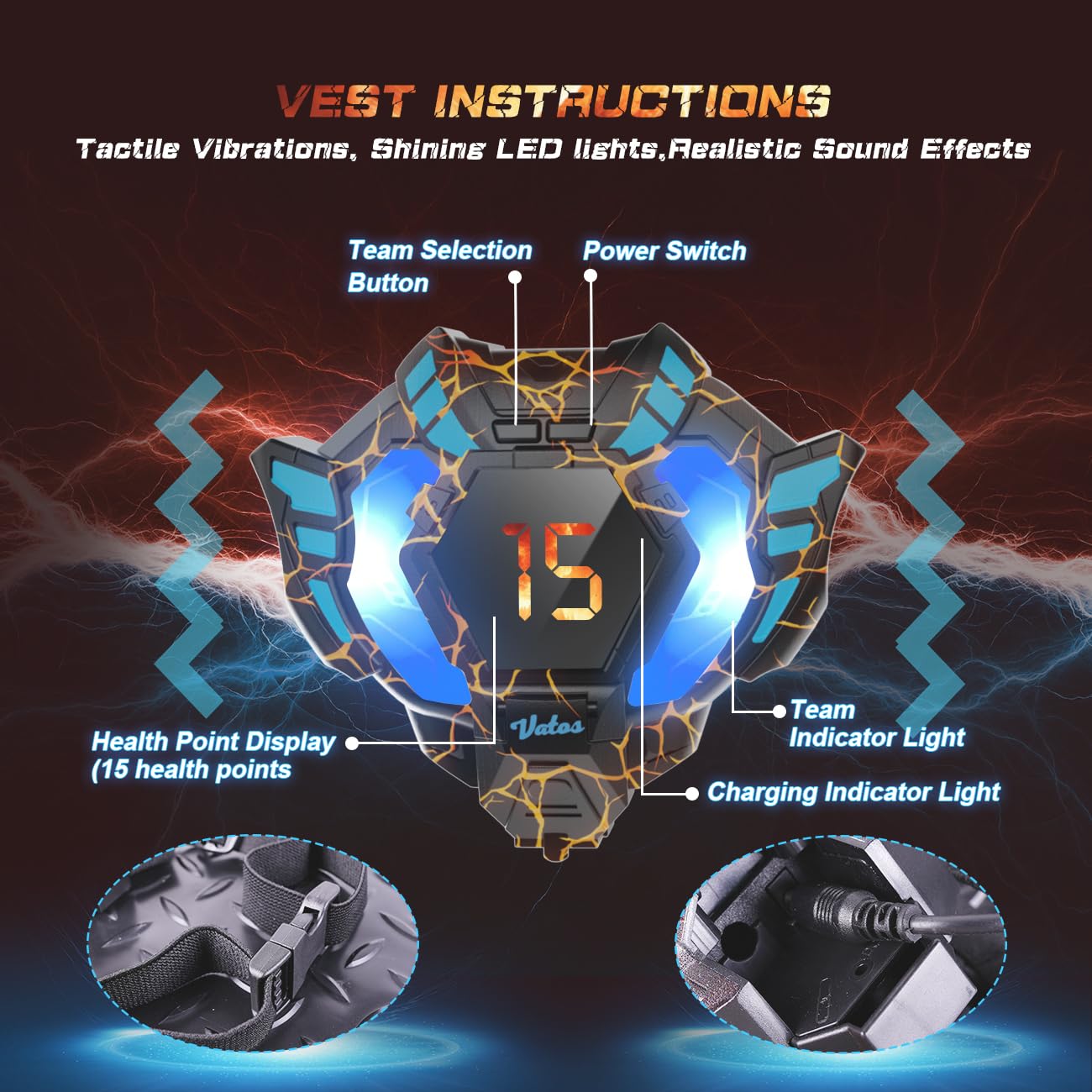 VATOS Laser Tag Rechargeable 4 Joueurs - 4 Pistolets et 4 capteurs de Veste entièrement synchronisés avec Les données 2.4GHz - Jouets et idées d'anniversaire Laser Tag Gun pour Les Enfants