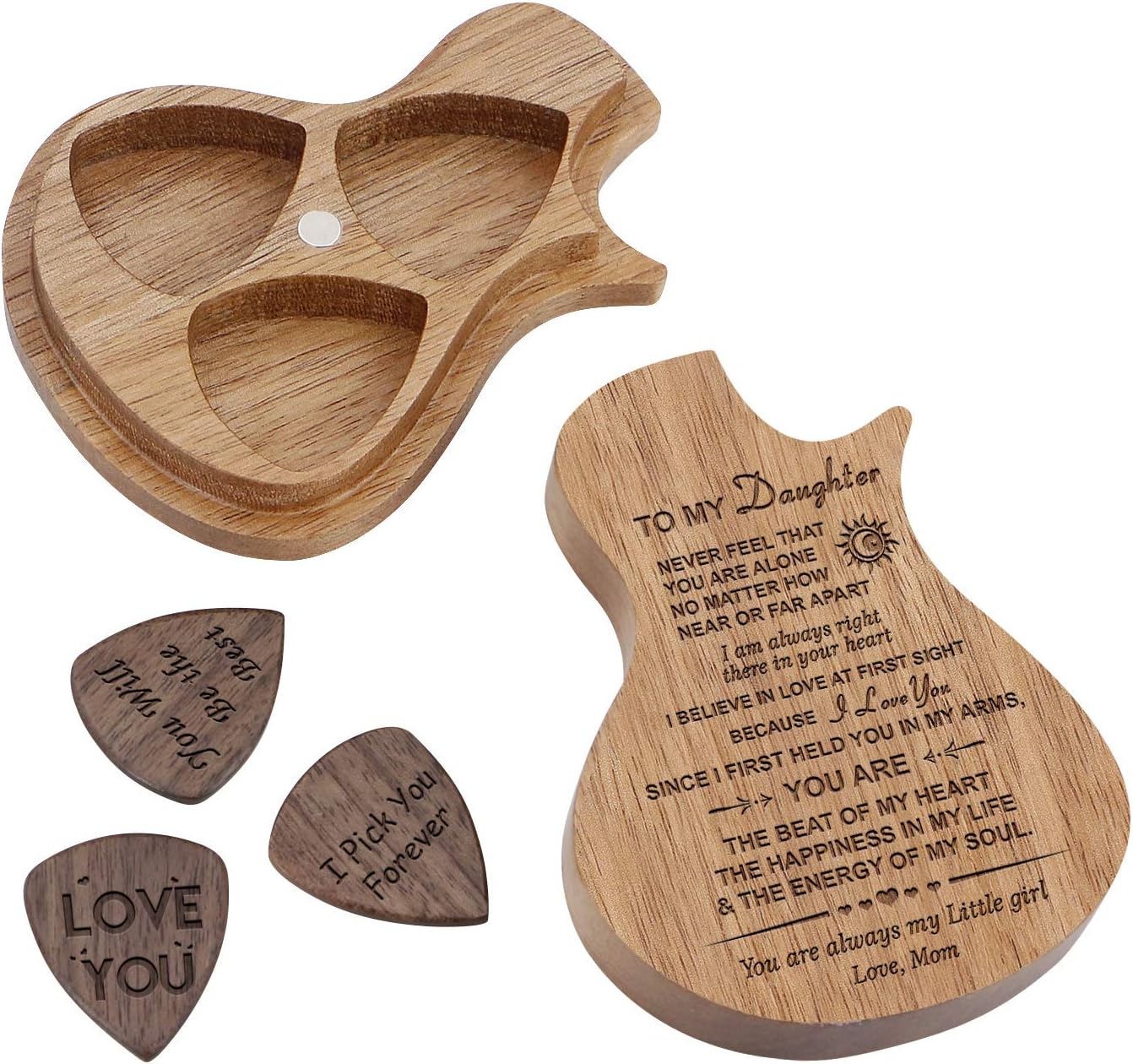 Engraved Wood Guitar Pick Box for Daughter Birthday Gift for Son Guitar Pick Box Holder with 3 Pack Wooden Guitar Picks - Image 5