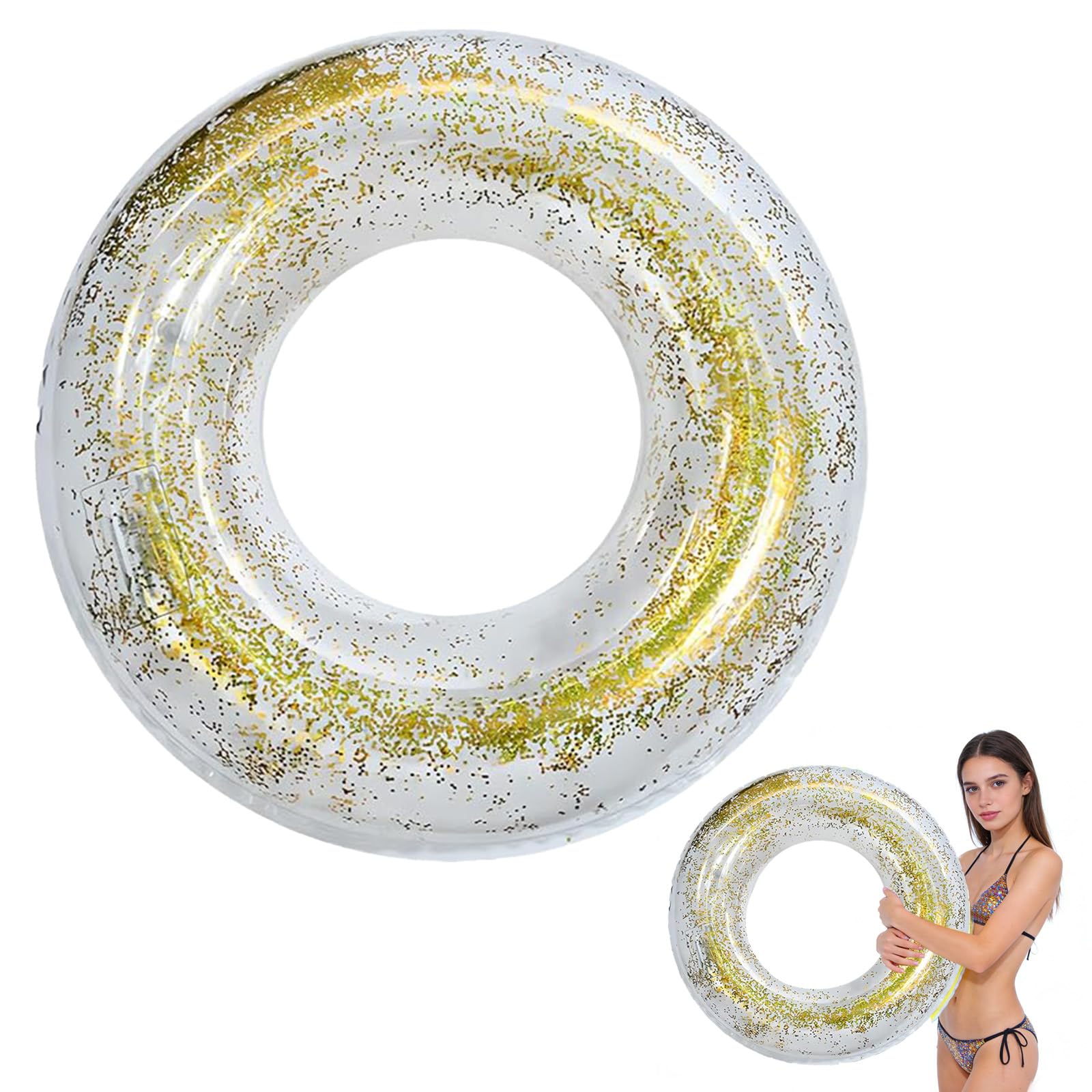 Gold Sequins Swimming Ring Inflatable Rubber Rings for Kids Adults,90cm Inflatable Pool Ring Floaties Swim Rings Water Float Inflatables Pool Float for Boys Girl Men Women Beach Summer Water Party
