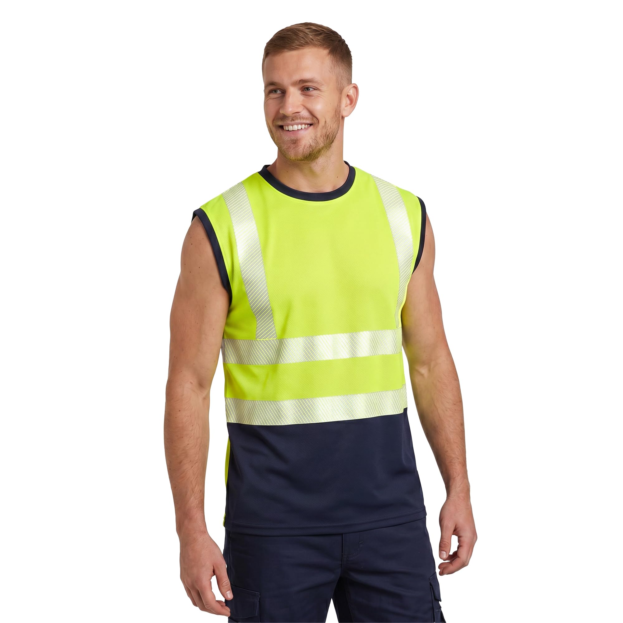 Golomak Hi Vis Viz Work Sleeveless Round Neck T-Shirt Reflective Vest (S)
