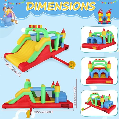 Miniatura 6 de Whubefy Casa de rebote para niños grandes de 8 a 12 años, 18 x 8.2 pies, carrera de obstáculos inflable para niños de 3 a 6 años, con túneles