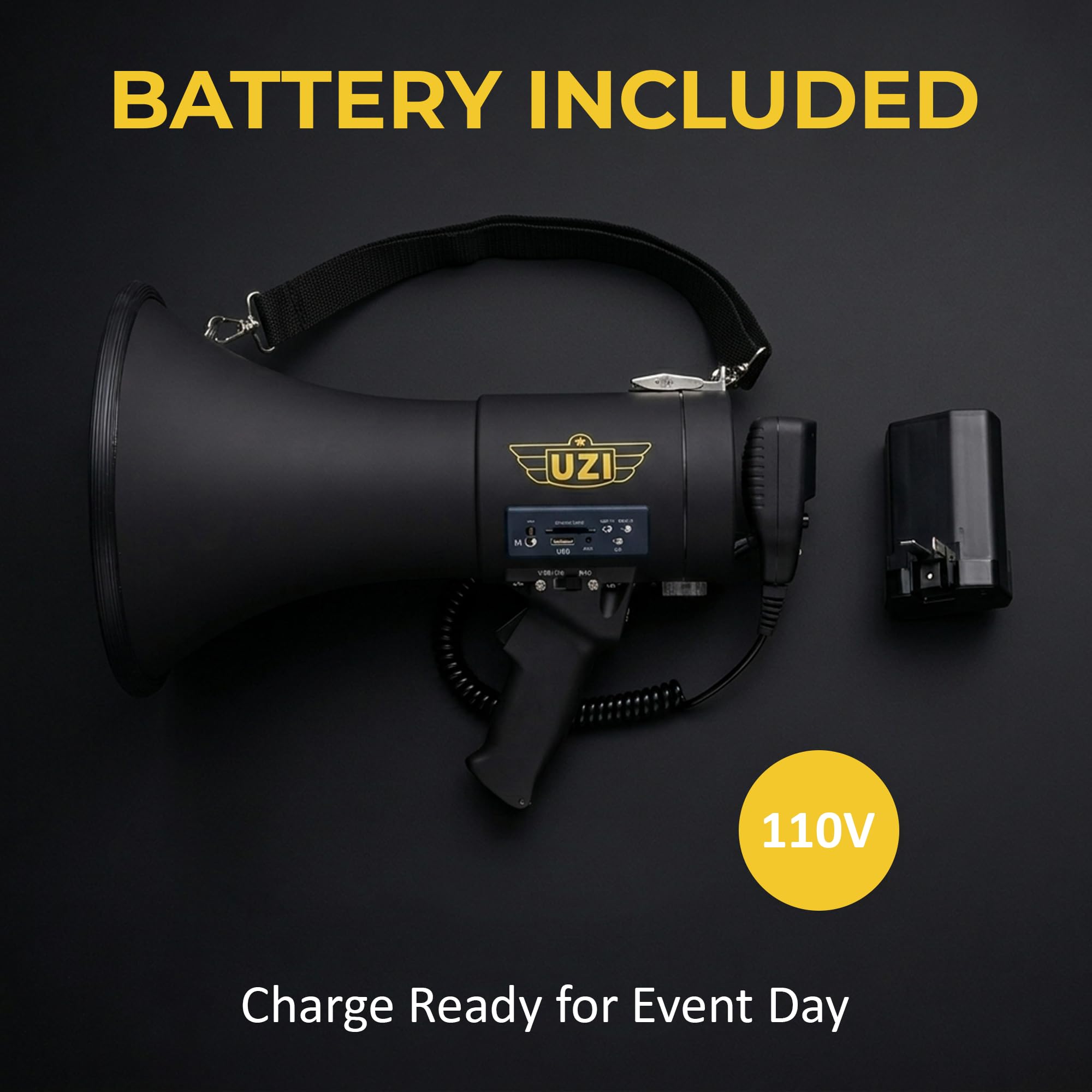 Uzi Mégaphone Bluetooth Haute Puissance 50 W, mégaphone Professionnel utilisé par Les Premiers intervenants, la Police et Les agences, Batterie Rechargeable, système de sonorisation, activités de