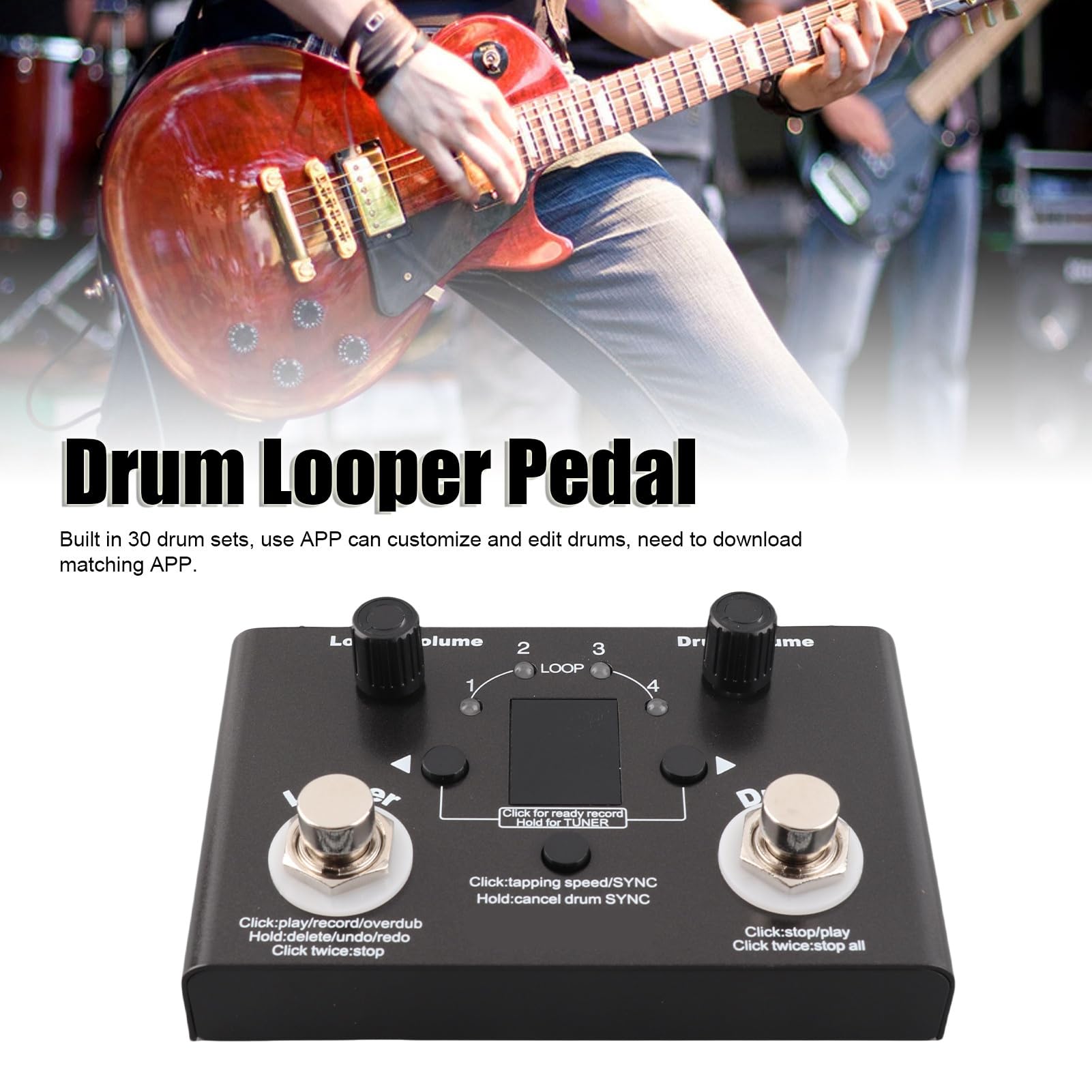 Pedale Drum Loop, Lungo Tempo Registrazione 4 Slot Memoria, Pedale Effetto Metallico, for Musicisti Batteristi Home Studio Live Performance