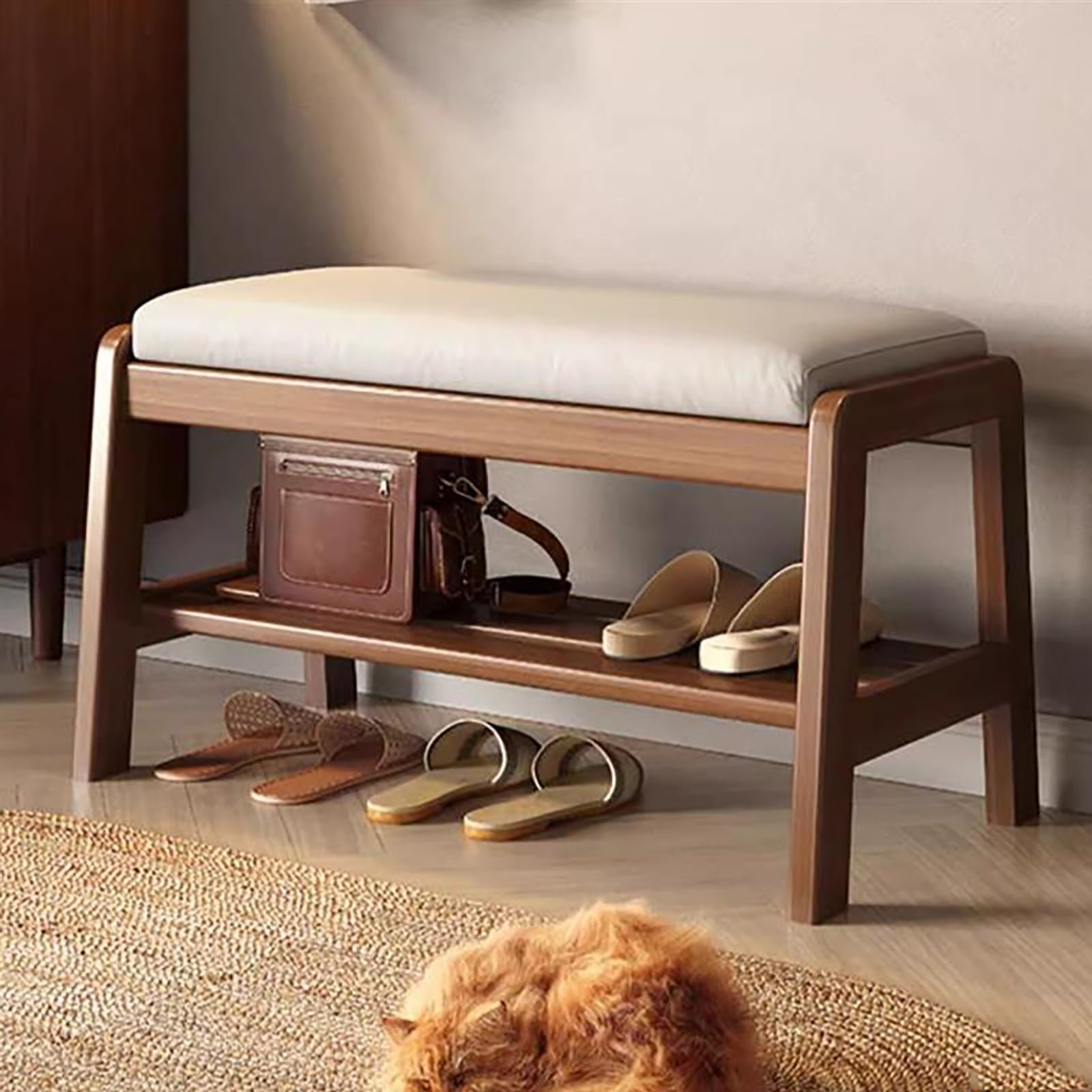 Banco de zapatos compacto organizador de calzado con asiento estable