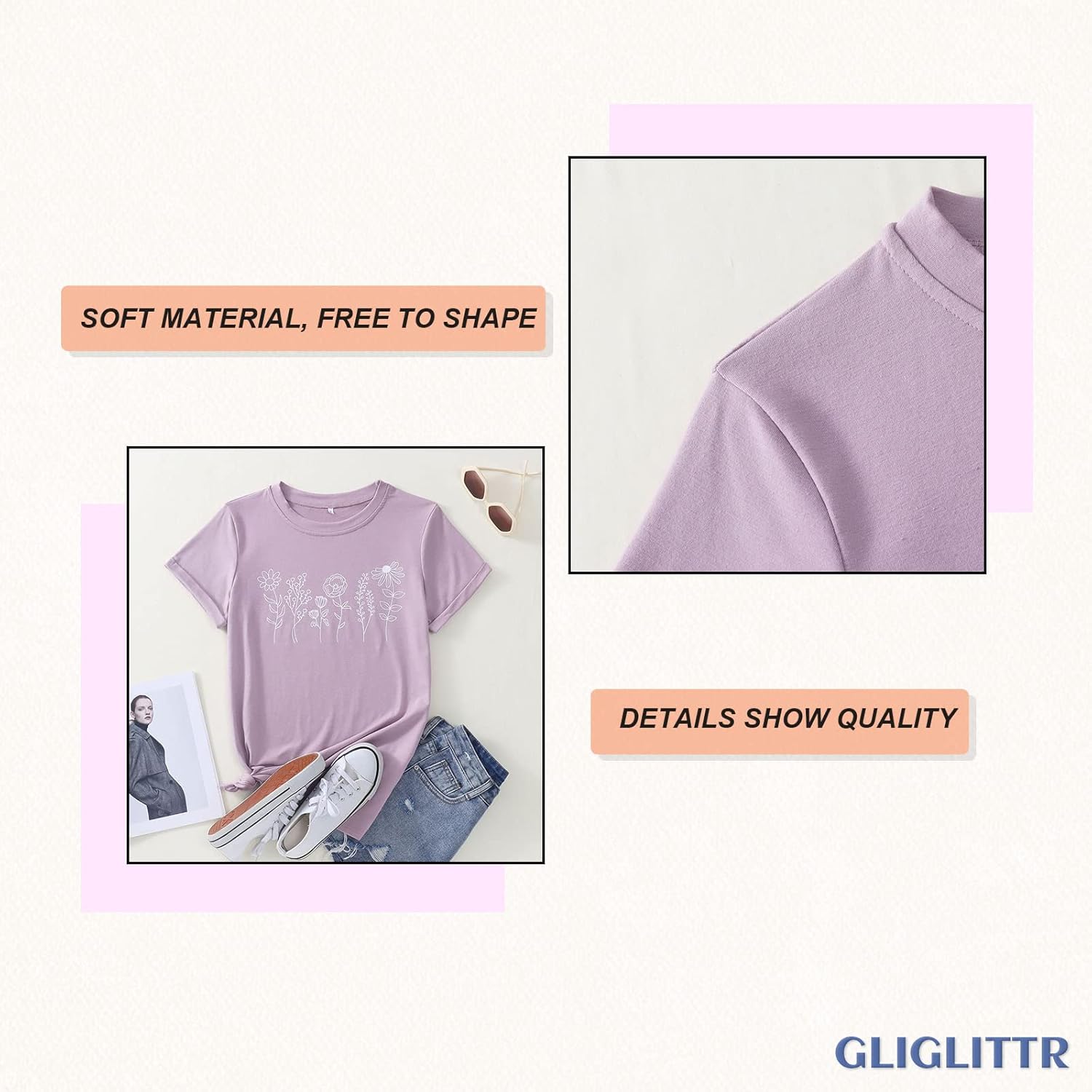 Women's Floral Tee Wildflower Graphic T Shirt Summer Flower Casual Loose Top Crew Neck Short Sleeve Shirts Tees - Image 6