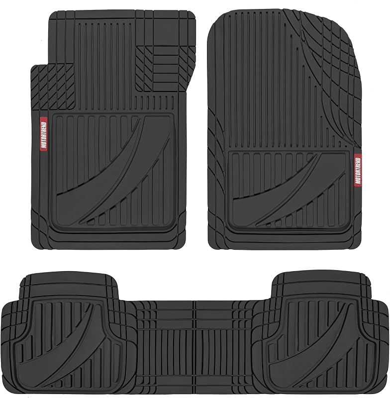 Tapetes de caucho negro avanzado FlexTough™ para el piso del auto - Adornos resistentes para adaptarse a tapetes para todo tipo de clima para autos, camionetas, SUV - Protección del revestimiento interior del piso del automóvil - Ajuste universal