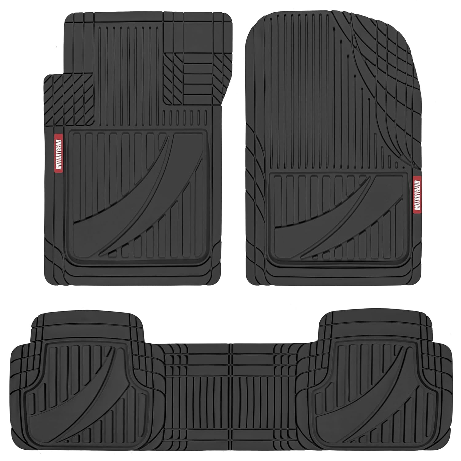 Motor Trend FlexTough Advanced Black Rubber Car Floor Mats Heavy Duty Trim to Fit All Weather Floor Mats