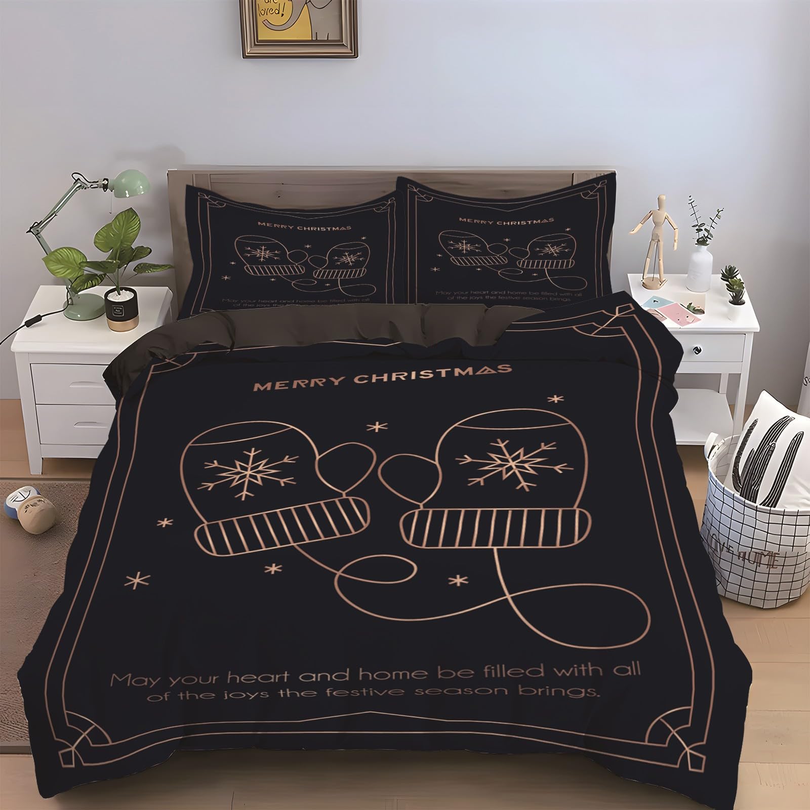 Housse de couette 200x200 Gants de Noël parure de lit microfibre douce 3 pièces KG598