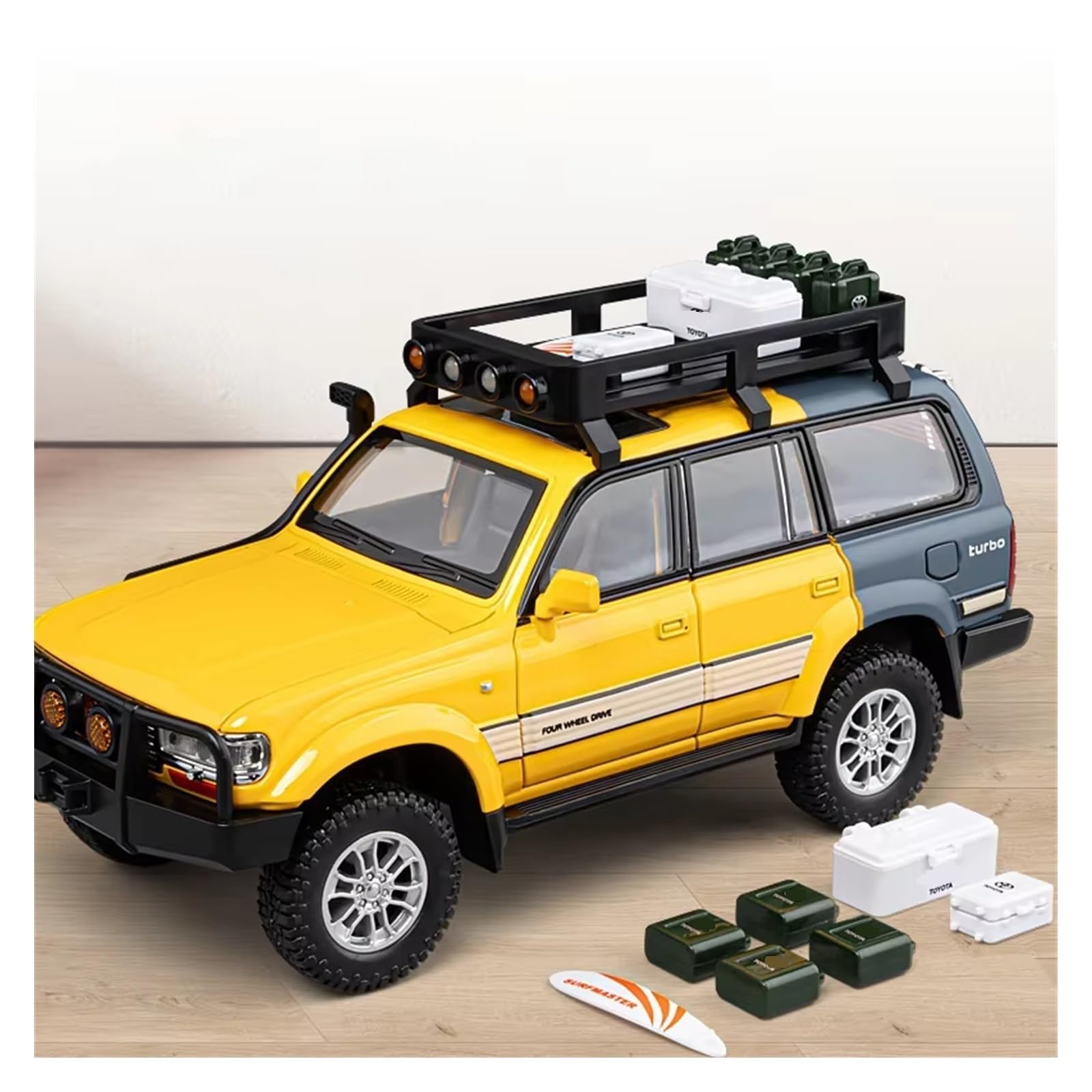 1:24 Dla LC80 SUV model odlewu ciśnieniowego ze stopu model pojazdu terenowego zbierać wyświetlacz Zabawka Ornament obecny (żółty, z pudełkiem)