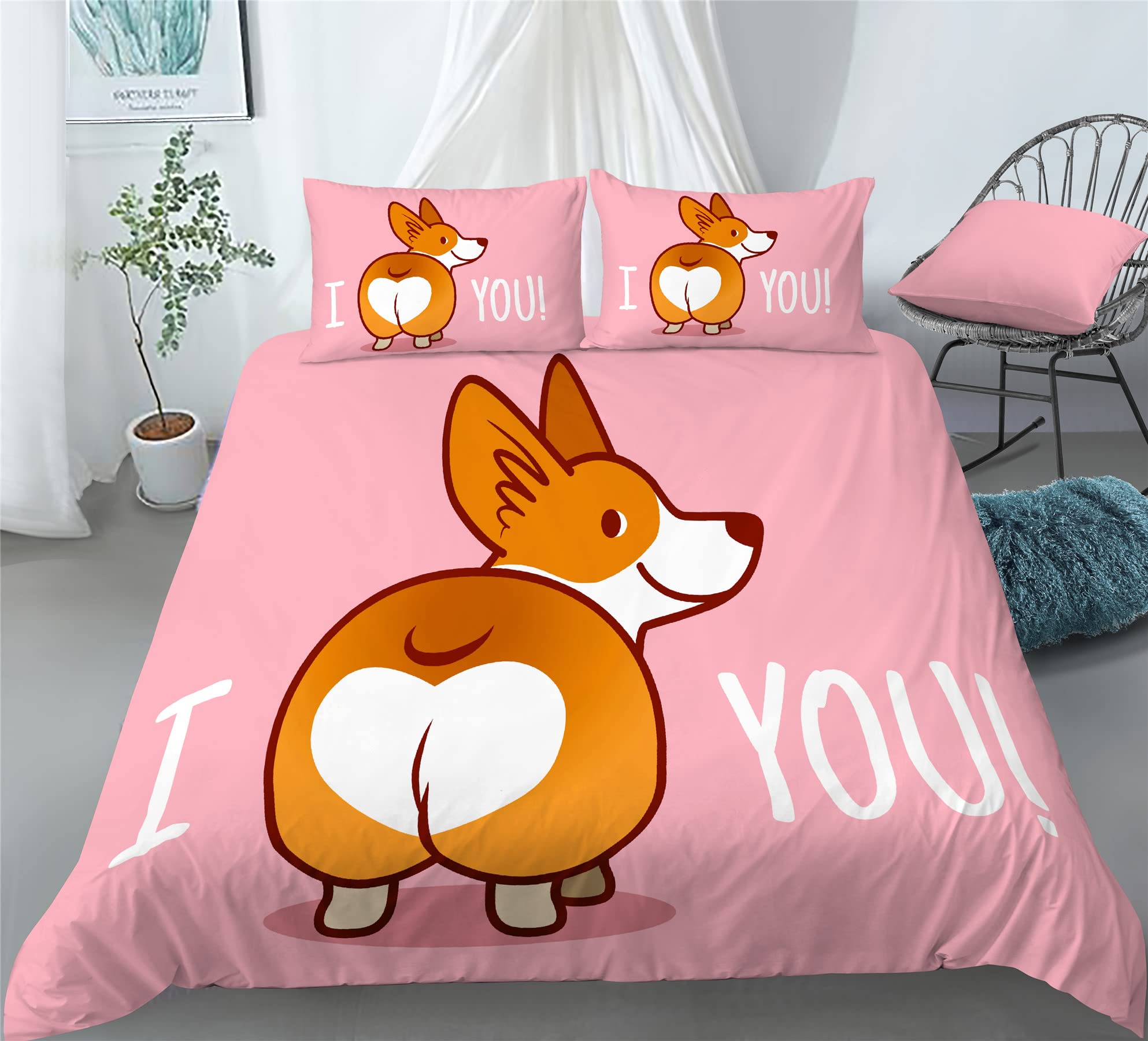 INDREAM Cartoon Corgi Bedding Set Dogs Duvet Cover for Bedroom Decoration Twin Full Queen King Size Bed Sets