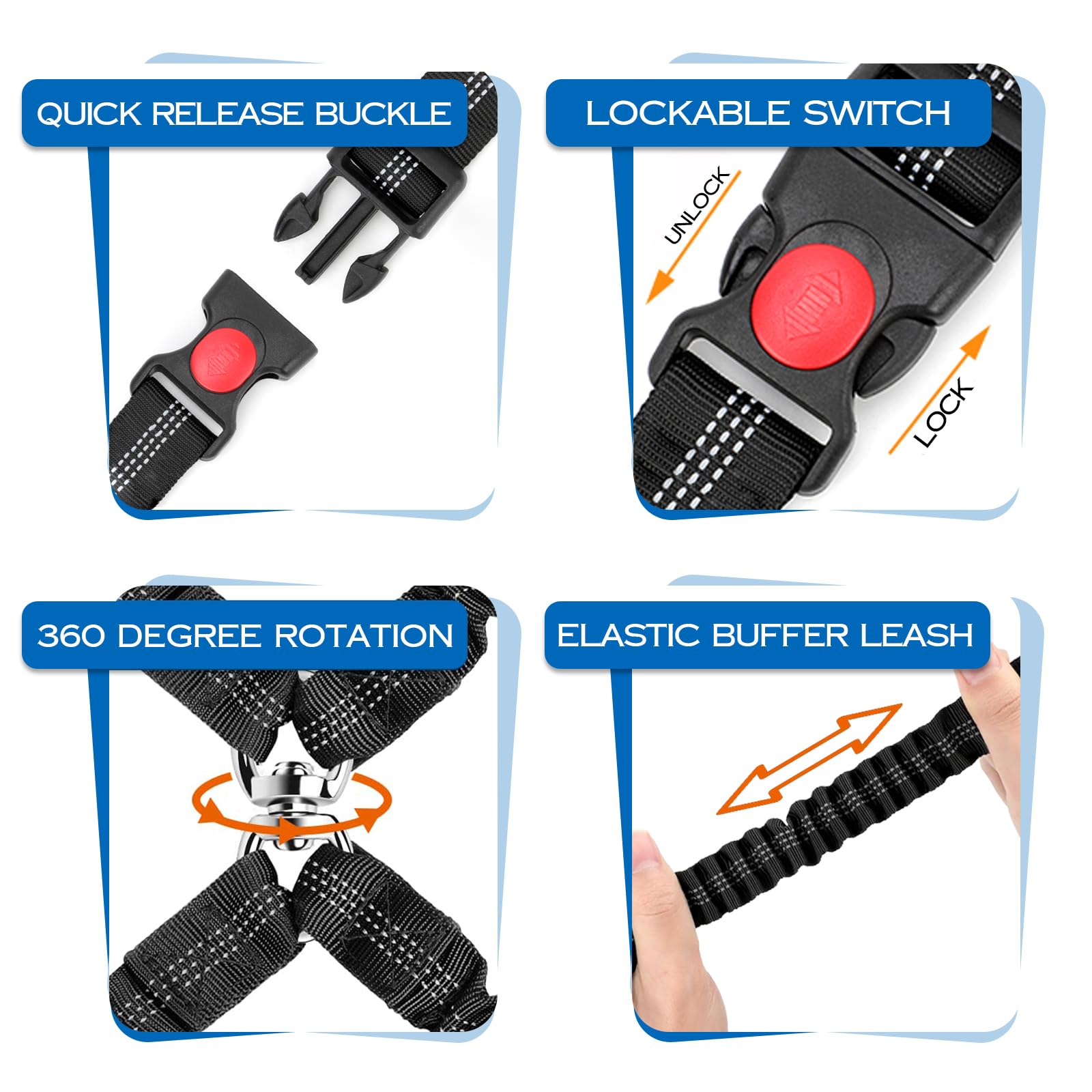 Double Dog Seat Belt, Adjustable Dog Seatbelt with Elastic Bungee Buffer - Image 2