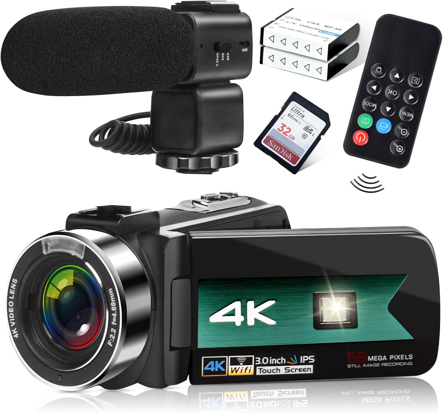 Video Camera, 4K Camcorder Zohulu WiFi Ultra HD 56MP Night Vision