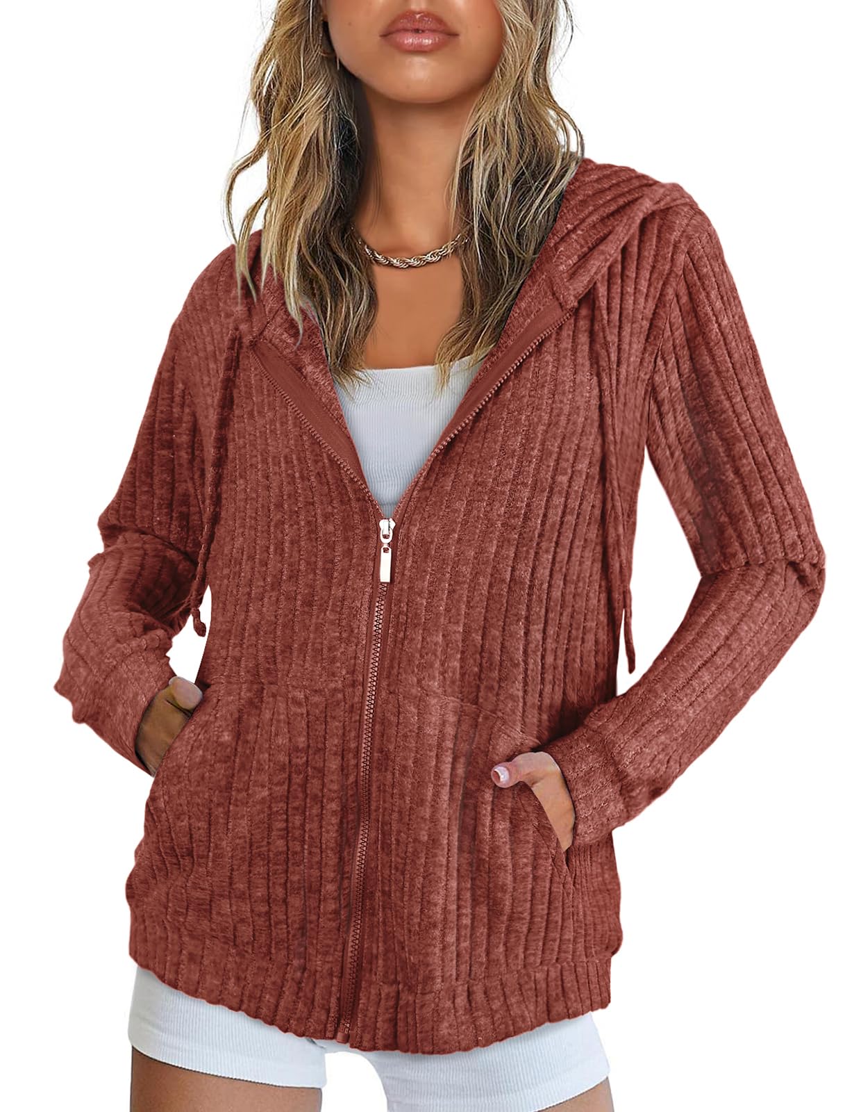 Flikity Zip Hoodie Damen Reißverschluss Sweatjacke mit Kapuze Basics Kapuzenpullover Damen Jacke Sommer Herbst Kleidung