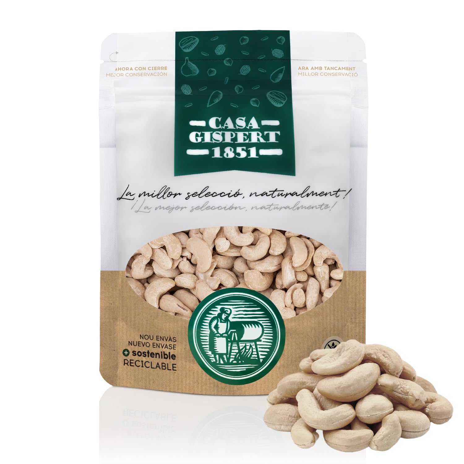 Casa Gispert - Anacardos Frutos Secos - Sin Gluten, Vegano (500g, Crudo)