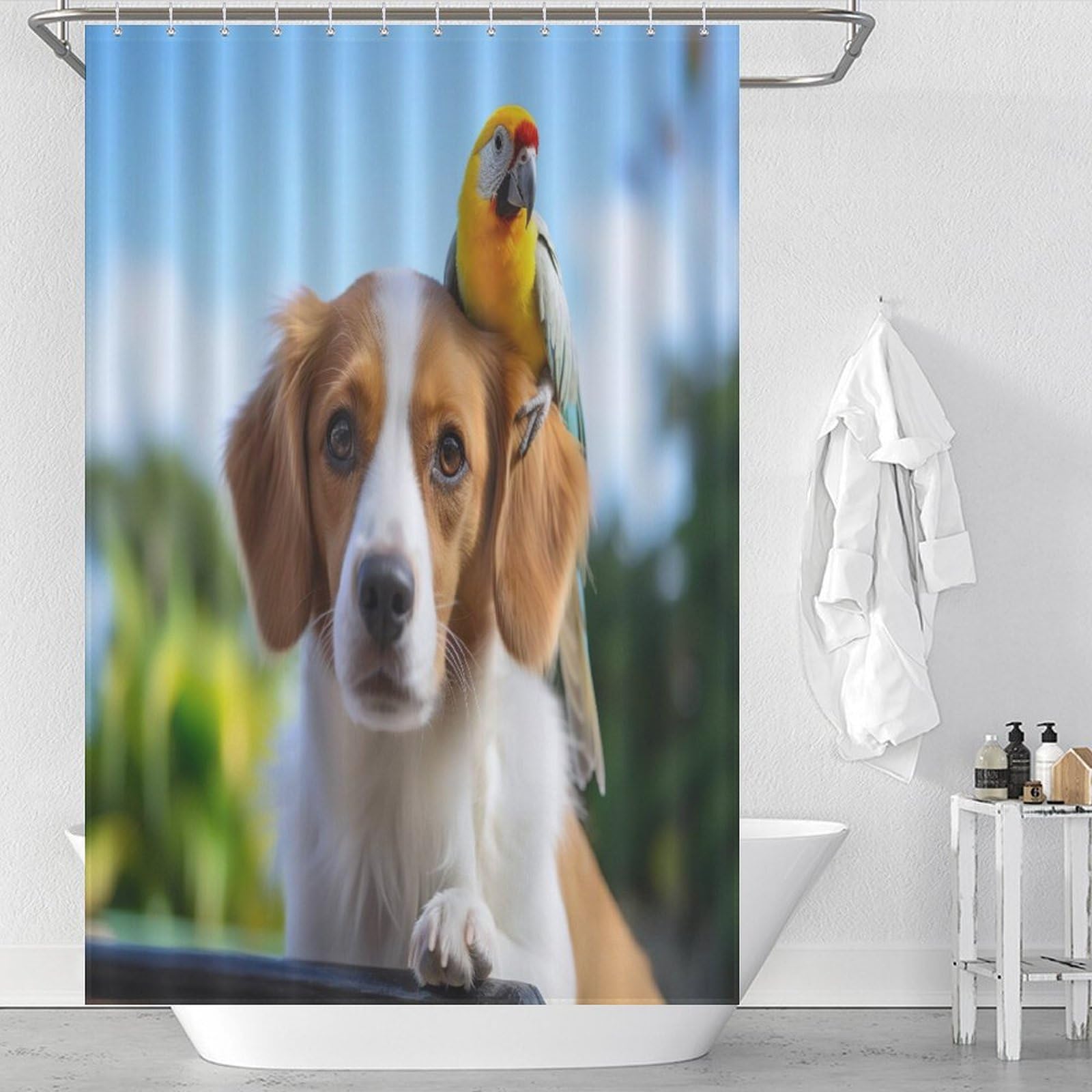 Cute chien rideau de douche tissu lavable 122x183 cm pour baignoire