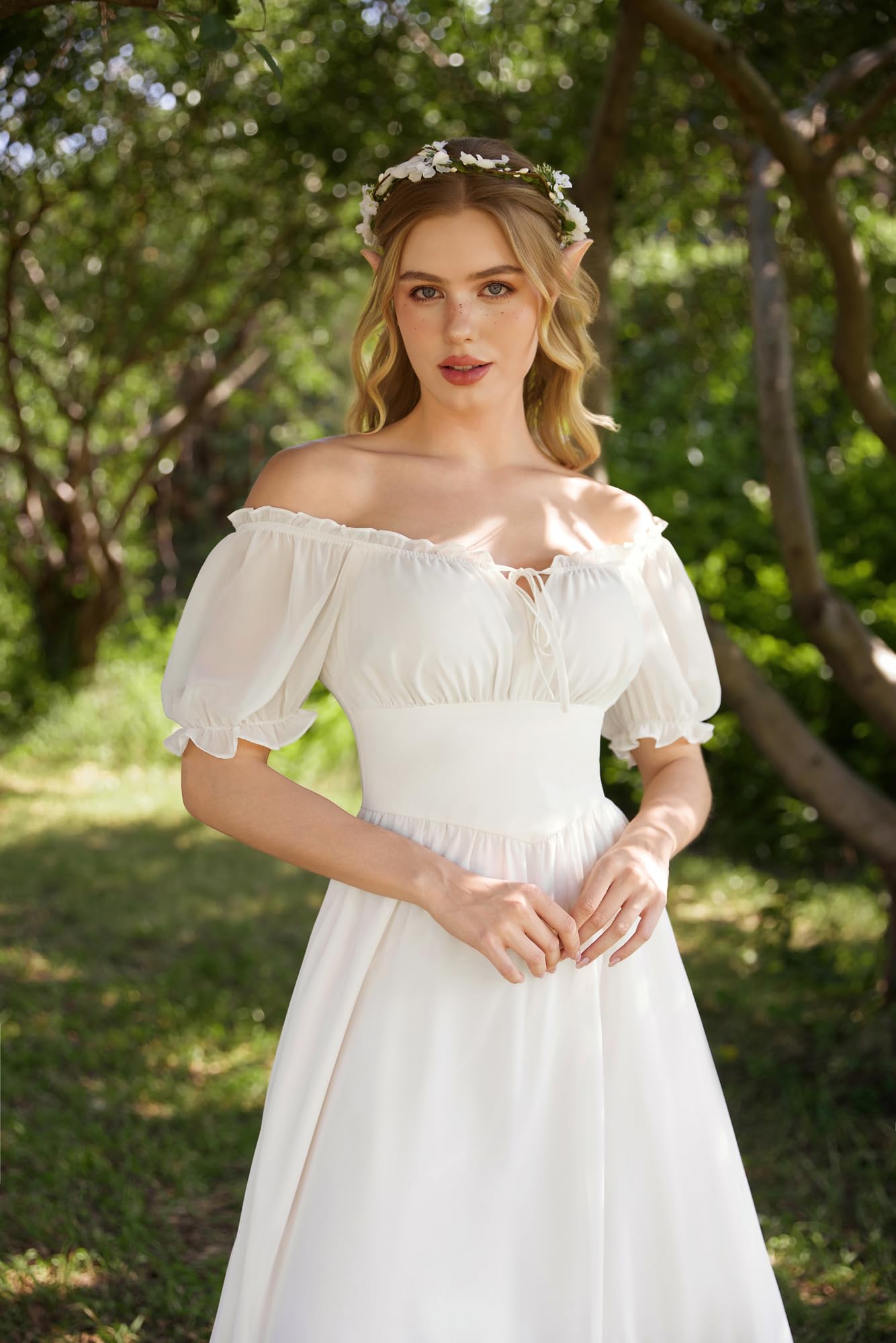 SCARLET DARKNESS Abito rinascimentale da donna a trapezio, con spalle scoperte, maniche lunghe, punto smock in vita, maxi abito lungo con tasche