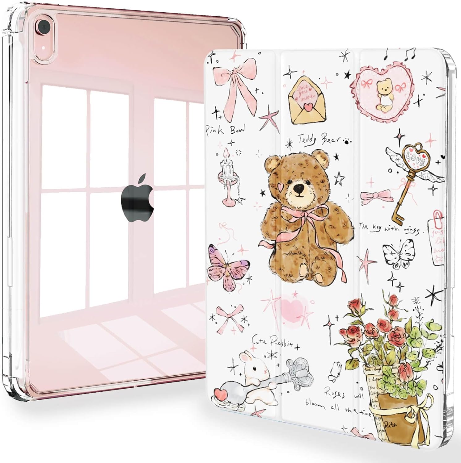 Feams Case for iPad mini 7 A17 Pro 2024/iPad Mini 6 2021, Slim Lightweight Trifold iPad mini 7 A17 Pro Case 8.3 Inch 2024 Clear Back Cover with Pencil Holder & Auto Sleep, Cute Girls' Daily