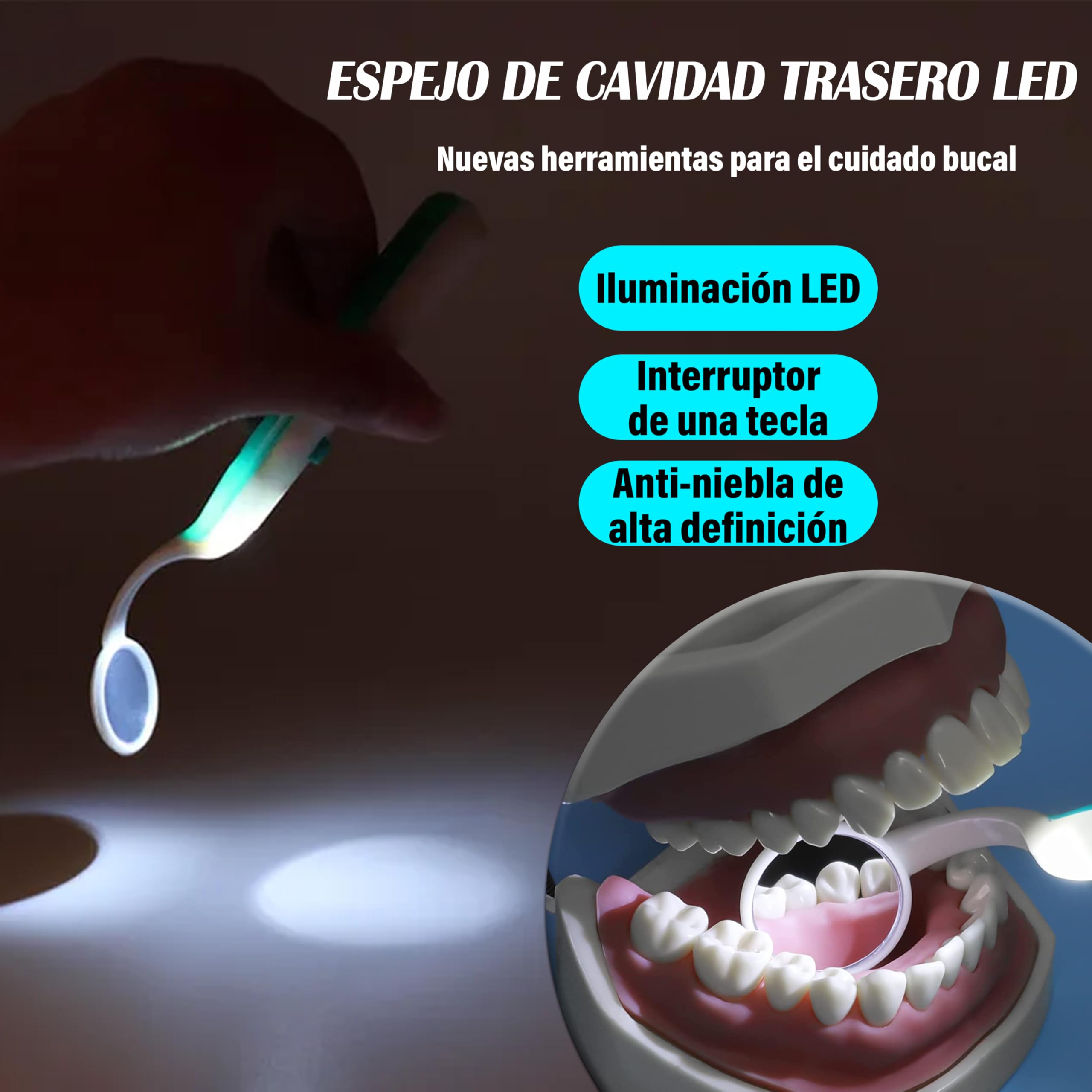 ARSUK Espejo dental LED antivaho 15 cm para inspección bucal, paquete de 2
