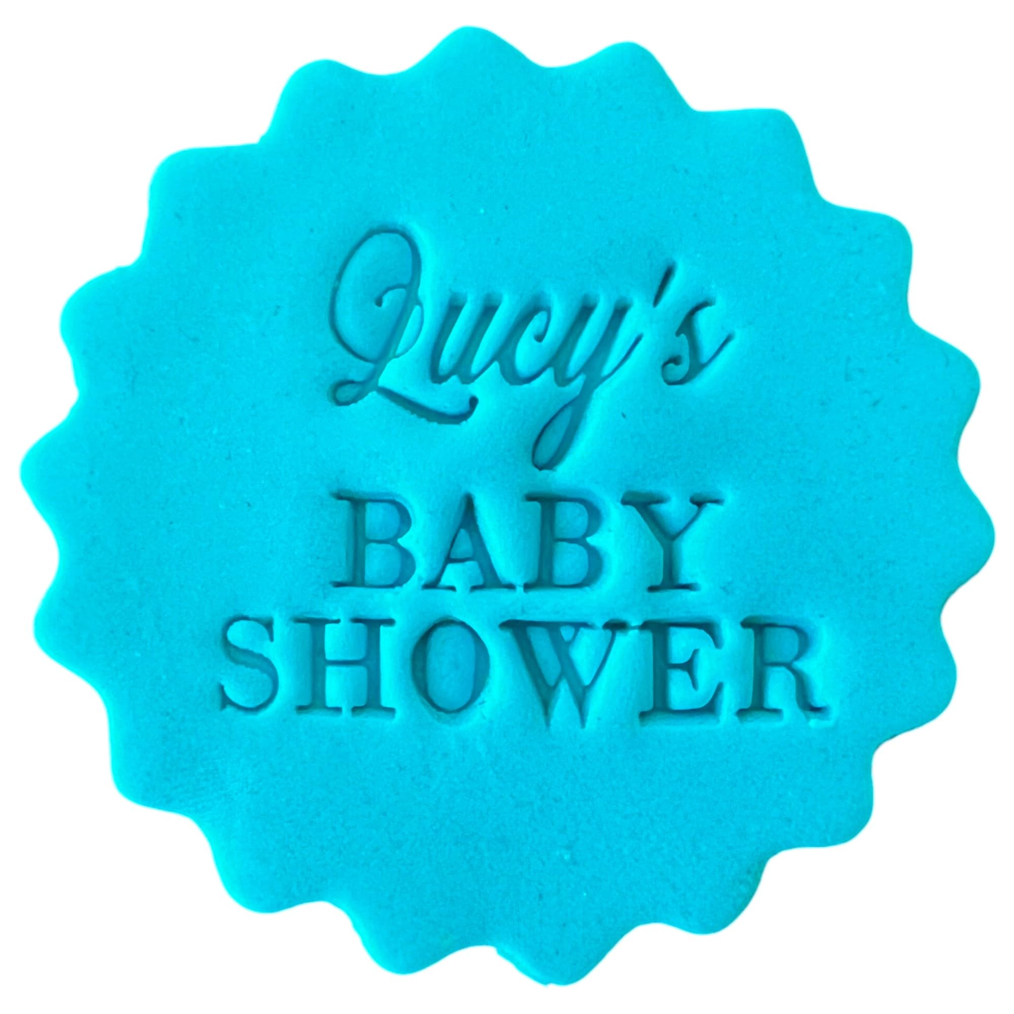Personalised Cookie Stamp with Free Scallop Cutter, Custom Name Baby Shower, 5cm Acrylic Biscuit Embosser, Food-Safe Plastic Baking Tool, Fits M&S All Butter Biscuits (Design 3)