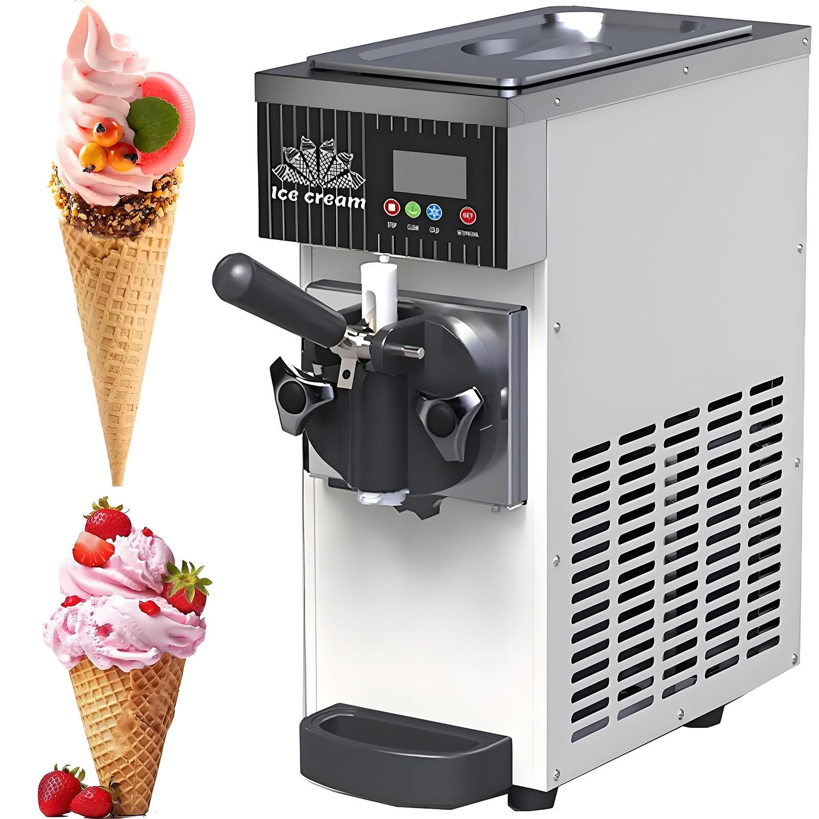 Macchina Gelato Commerciale,Macchina Gelato Soft,Produzione 4-6kg/H,Gelatiera Autorefrigerante,per Gelato Soft,Yogurt, Crema Pasticcera E Sorbetto,ECC White