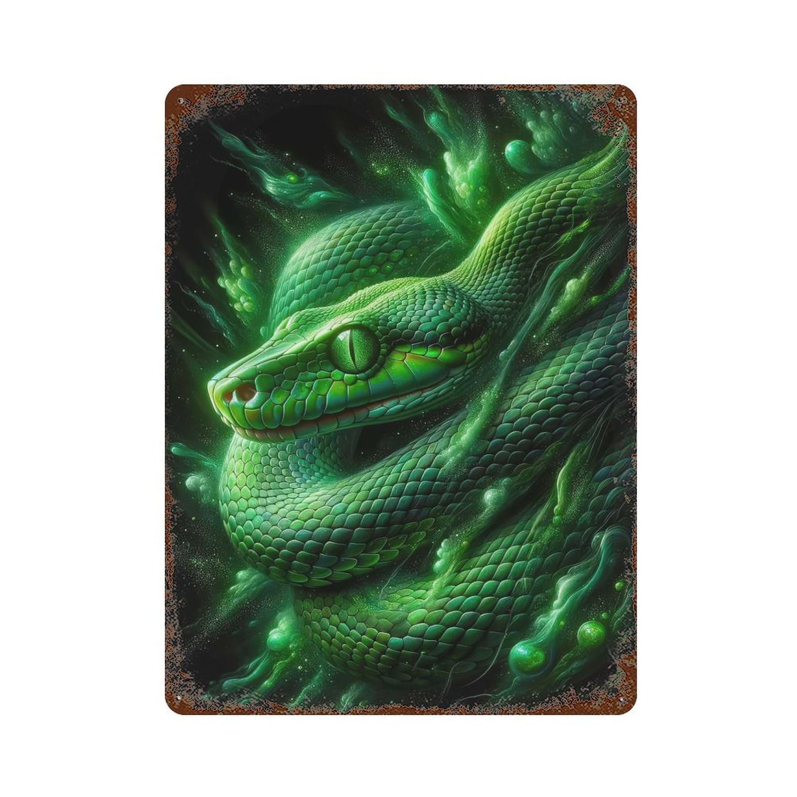 The Green Snake Rustic Tin Plaque 15.7"x11.8", Ideal for Cafe, Home Bar And Lounge Decor