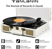 Vista 8 de Tocadiscos portátil de maleta USB con Bluetooth vintage de 3 velocidades con altavoces integrados, sonido de audio de vinilo mejorado, incluye lápiz