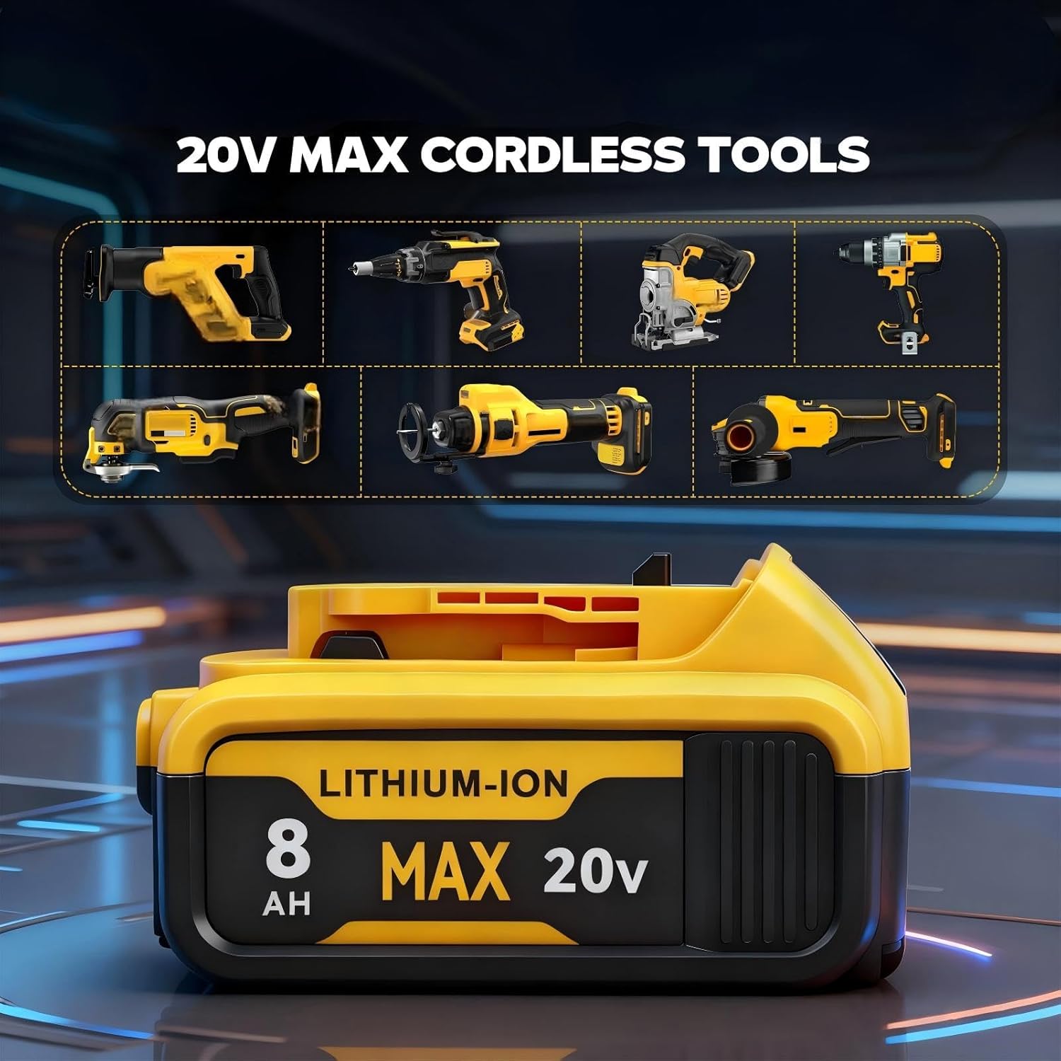 2-Pack 8000mAh High Capacity Battery Compatible with DEWALT 20V MAX